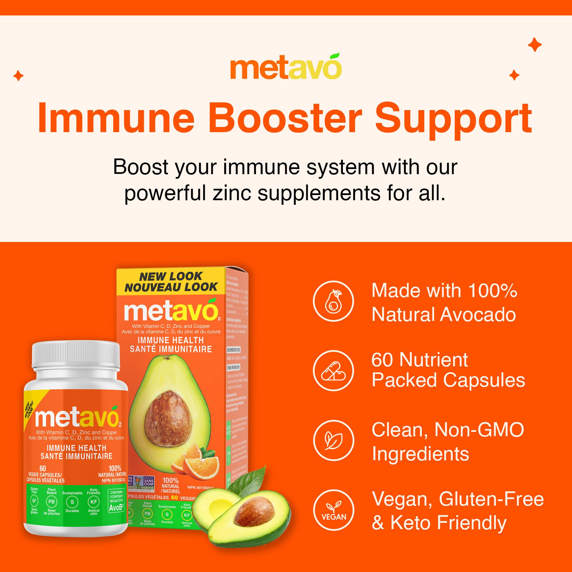Metavo Immune Health - Natural Immune Support Supplement, Essential Zinc Supplements for Men & Women Enriched with Vitamin C, D & Copper, 60 Vegan Capsules, 30 Servings Metavo Au supplements