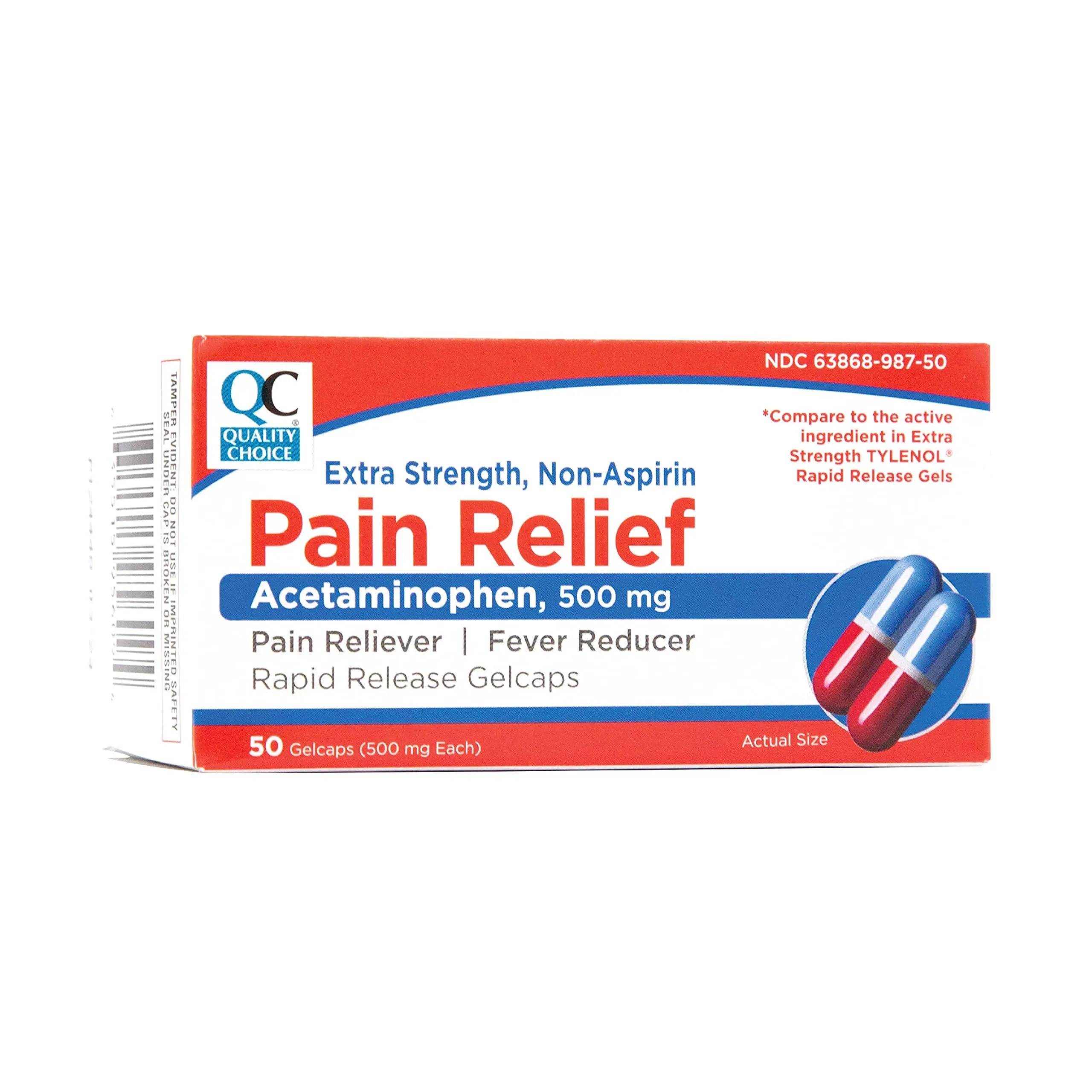 Quality Choice, Extra Strength, Non Aspirin Pain Relief, Acetaminophen 500 MG, Pain Reliever & Fever Reducer, Rapid Release Gelcaps, 50 Count Package Quality Choice Au supplements