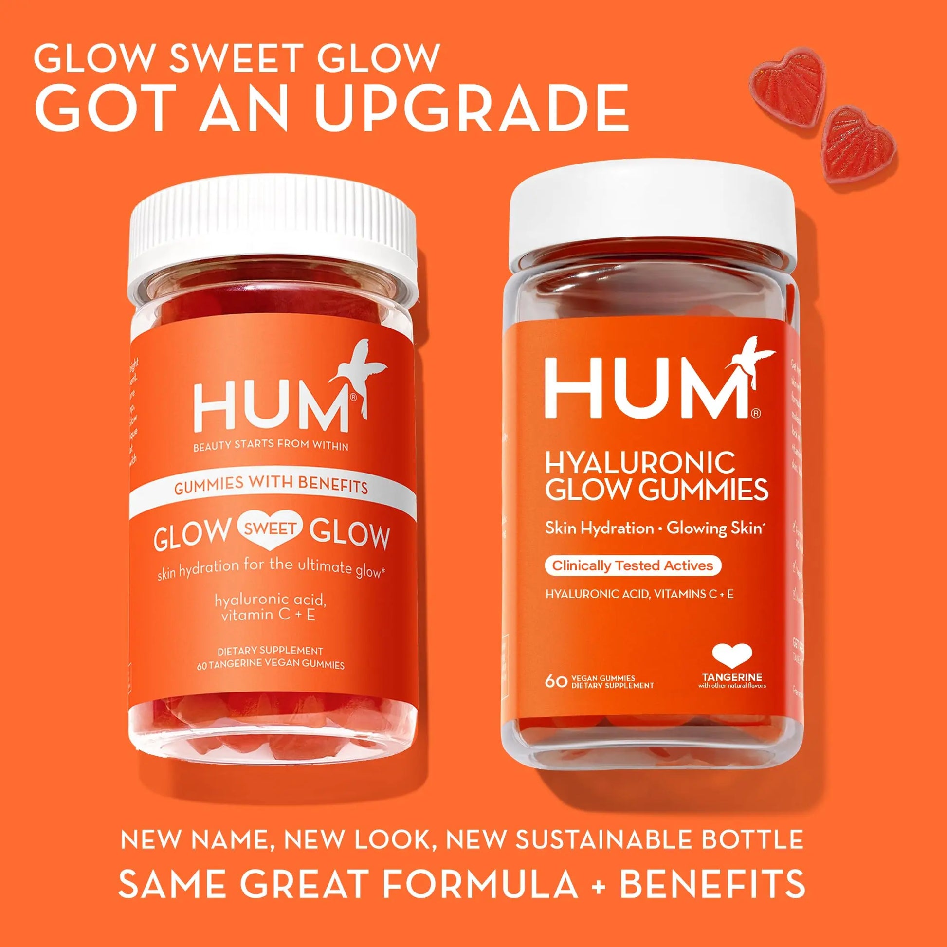 HUM Hyaluronic Glow Hydrating Skin Care Supplement, with Low Molecular Hyaluronic Acid, Vitamin C from Amla Fruit, and Vitamin E, Antioxidant Support for Skin Hydration, Tangerine, 60 Vegan Gummies HUM Au supplements