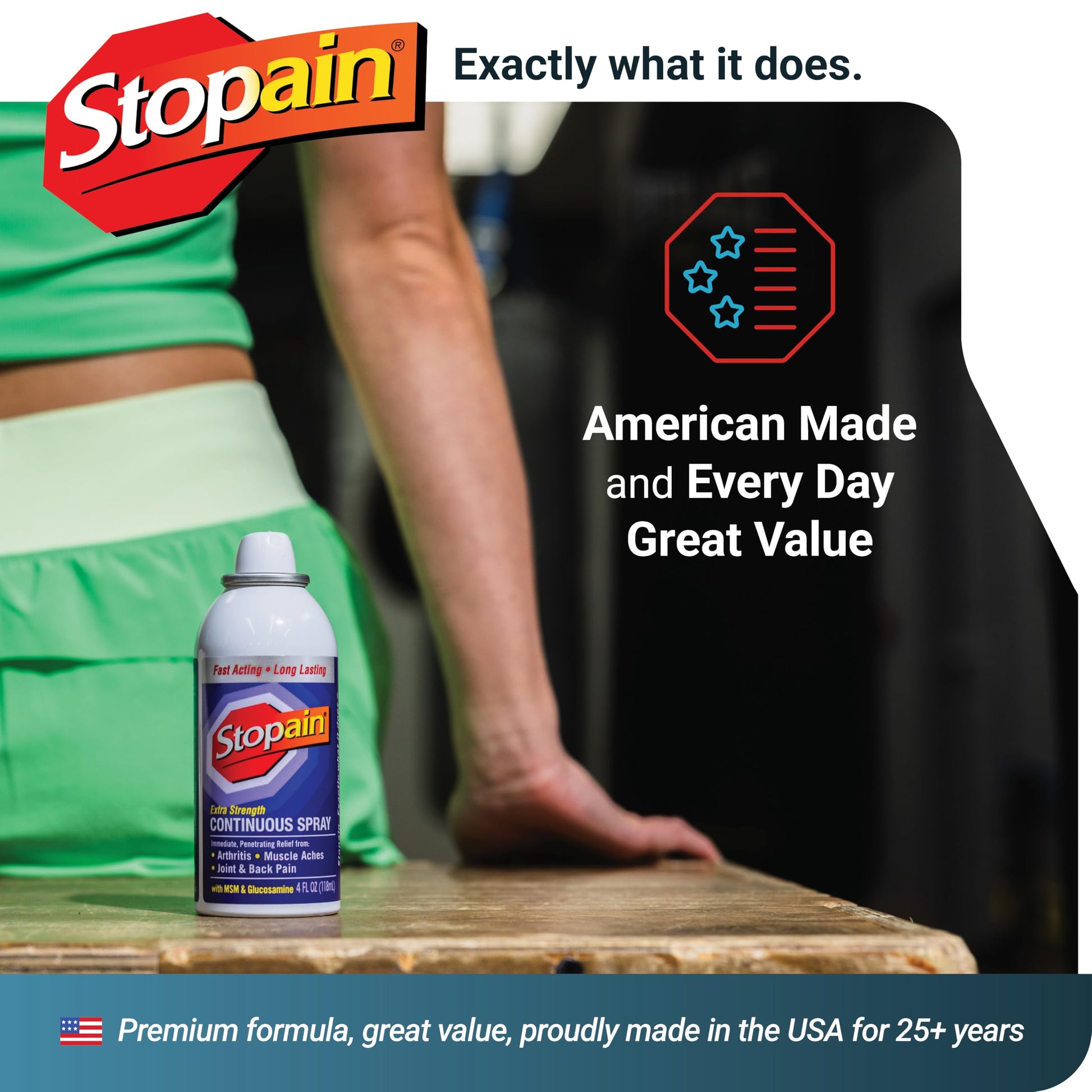 Stopain Pain Relief Spray 4oz (2 Pack) USA Made, Max Strength Fast Acting with MSM, Glucosamine, Menthol for Arthritis, Lower Back, Neck, HSA FSA Approved Topical Analgesic Products Stopain Au supplements
