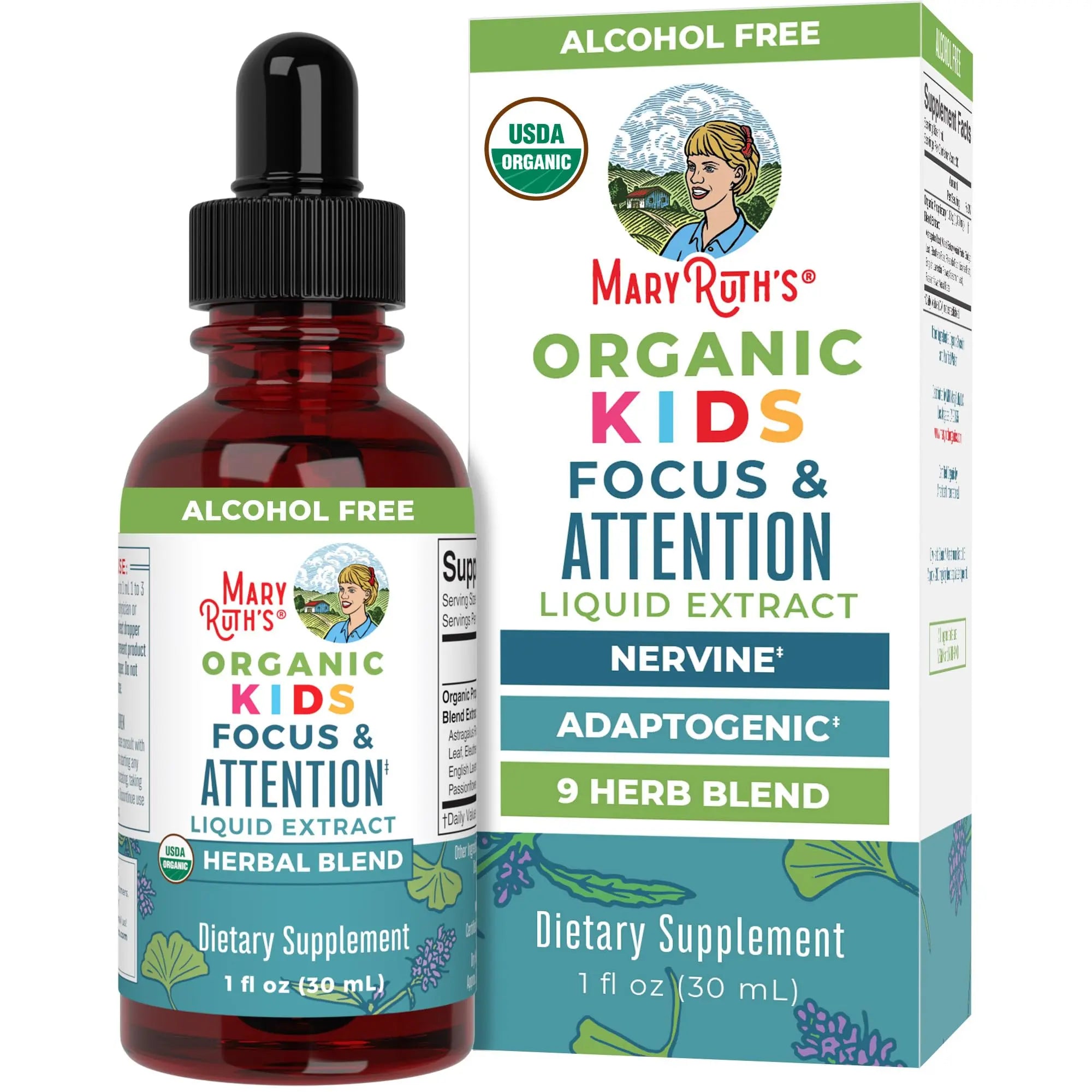 MaryRuth Organics Kids Focus & Attention Drops | USDA Organic Drops | Ginkgo Biloba | Rhodiola Root & Licorice Root | Adaptogenic | Calm | Vegan | Non-GMO | Gluten Free | 30 Servings MARYRUTH'S Au supplements