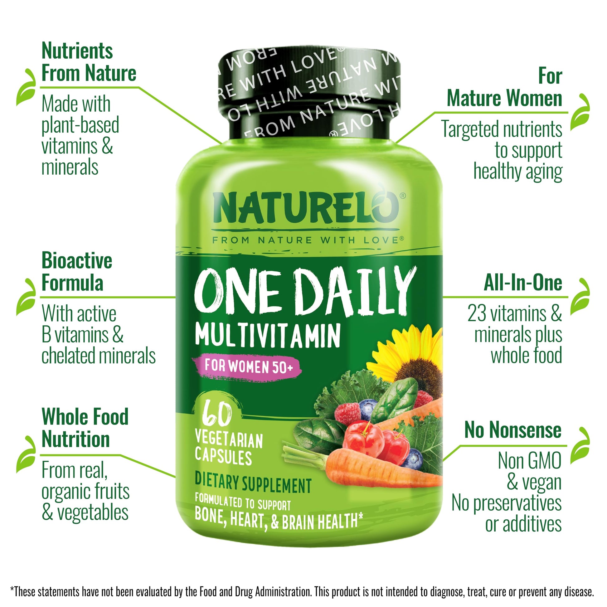 NATURELO One Daily Multivitamin for Women 50+ (Iron Free) - Menopause Support for Women Over 50 - Whole Food Supplement - Non-GMO - No Soy - 60 Capsules - 2 Month Supply NATURELO Au supplements