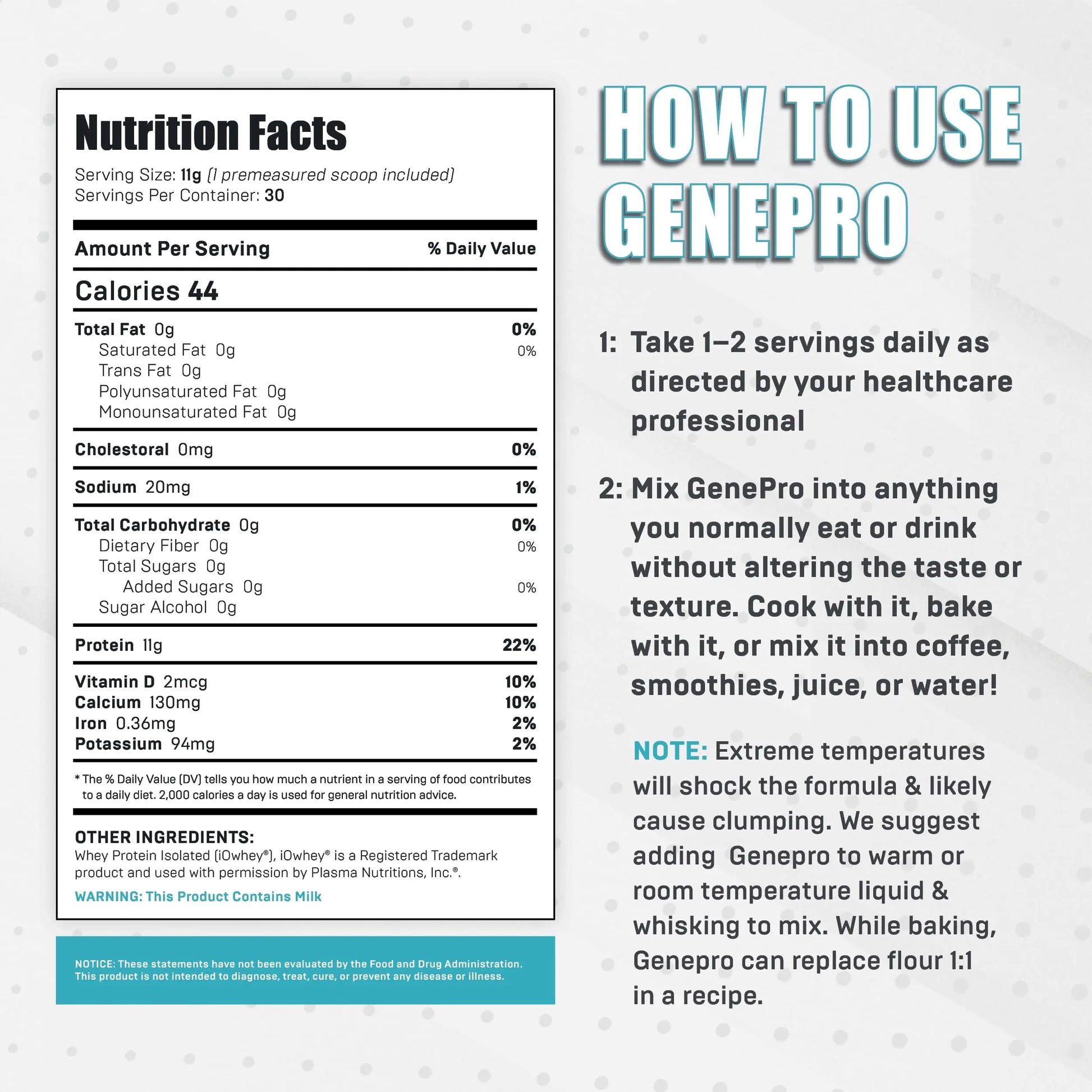 Genepro Unflavored Protein Powder - New Formula - Lactose-Free, Gluten-Free, & Non Genepro Gen. 3 The Protein Solution Au supplements