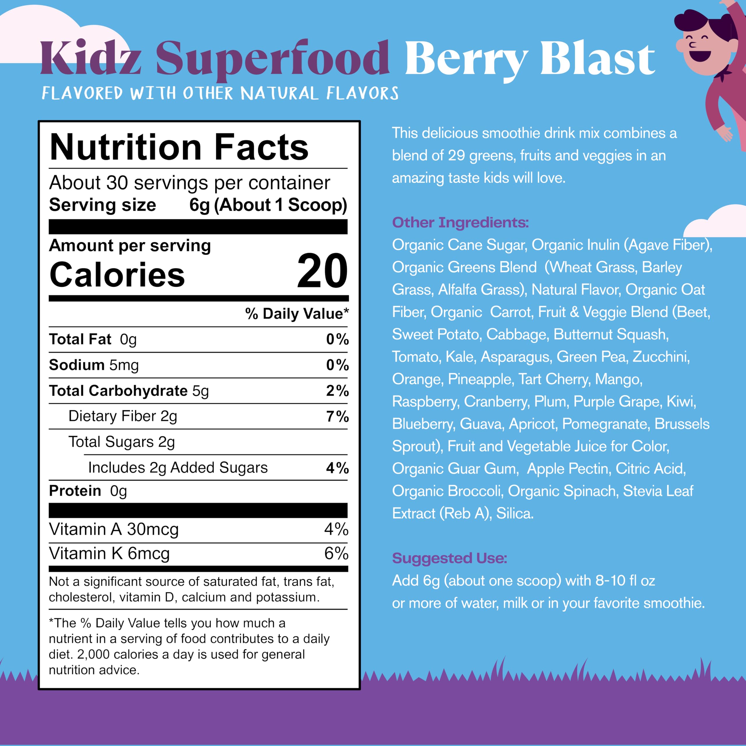 Amazing Grass Kidz Superfood: Organic Greens, Fruits, Veggies, Beet Root Powder & Probiotics for Healthy Kids, Berry Blast, 30 Servings Amazing Grass Au supplements