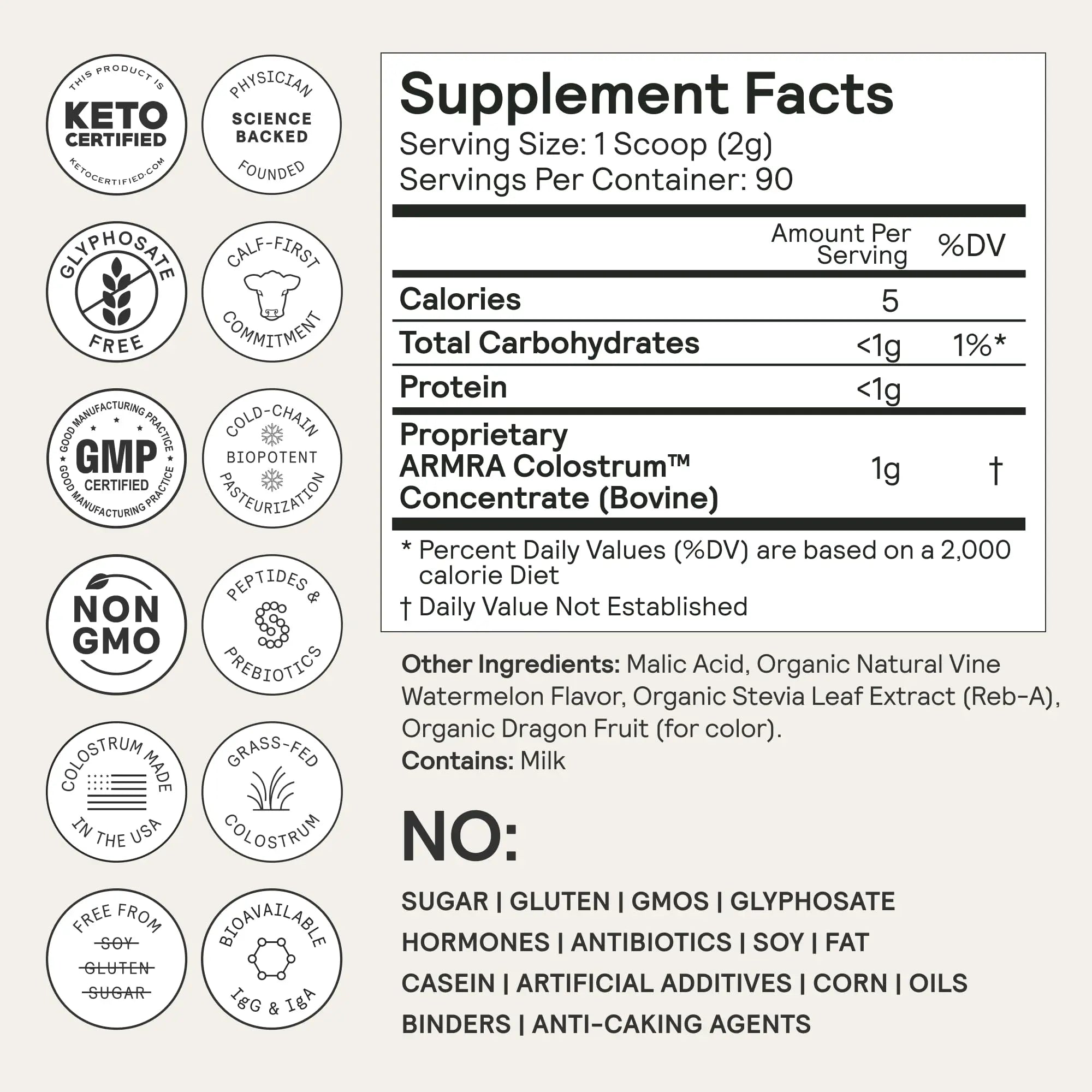 ARMRA Colostrum Powder | Vine Watermelon | Gut Health & Bloating | Skin & Hair | Immunity | Keto, Gluten & Fat-Free | 90 Servings ARMRA Au supplements