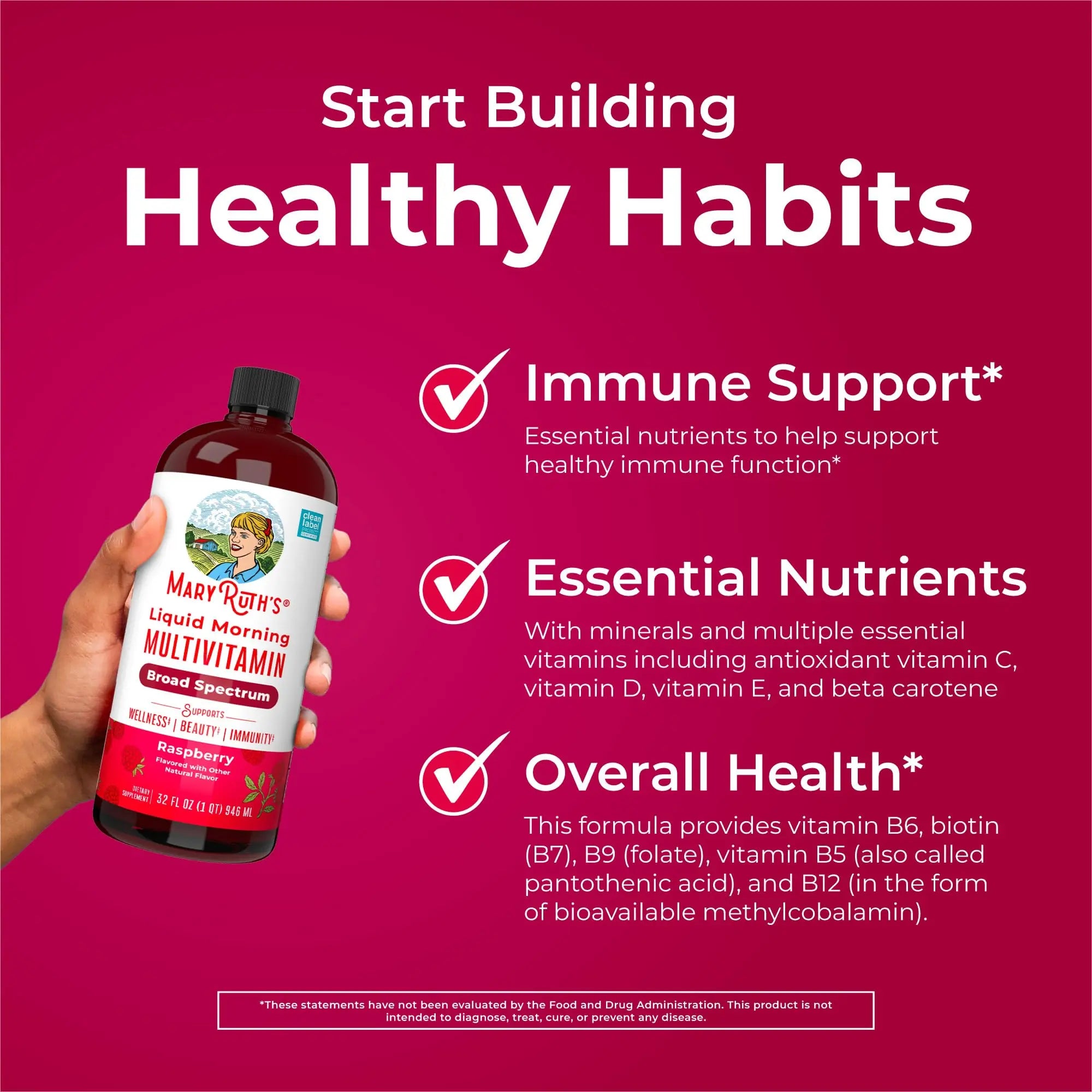 MARYRUTH'S Liquid Morning Multivitamin for Women, Men & Kids | Vitamin A C D E B6 B12 Biotin Zinc | Beauty | Vegan | Non-GMO | Gluten Free | 32 Servings MARYRUTH'S Au supplements