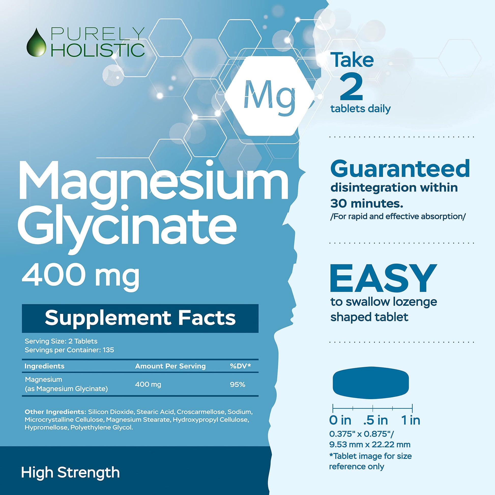 Magnesium Glycinate 400mg - 270 Magnesium Tablets (not Capsules) - 400 mg Elemental Magnesium - Highly Bioavailable - Vegan and Vegetarian - for Improved Sleep, Stress Relief & Cramp Defense Purely Holistic Au supplements