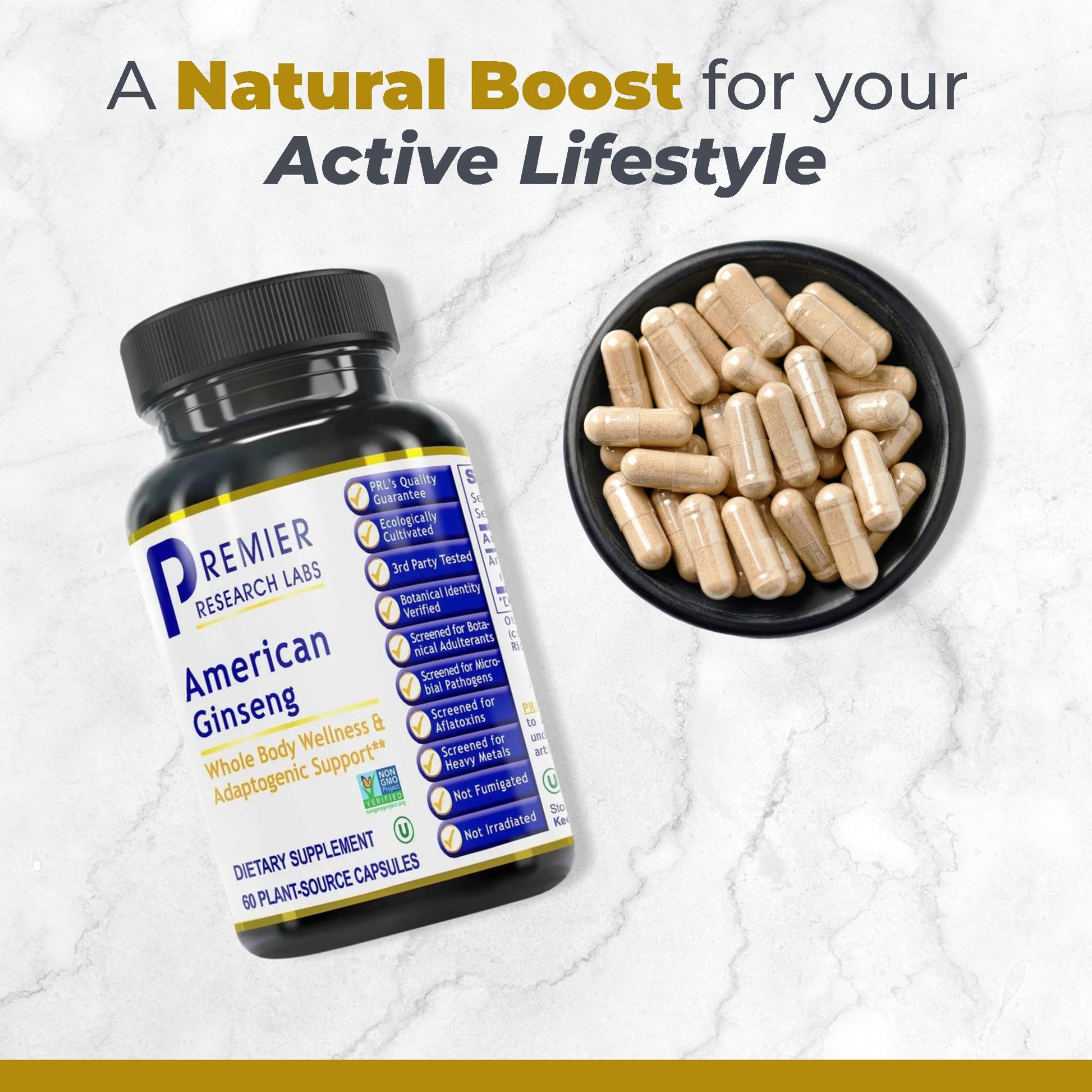 Premier Research Labs American Ginseng Supplement - American Ginseng Capsules, Herbal Ginseng Root Pills, North American Ginseng Herb Extract, Calming Energy Supplement - 60 Plant-Based Capsules Premier Research Labs Au supplements