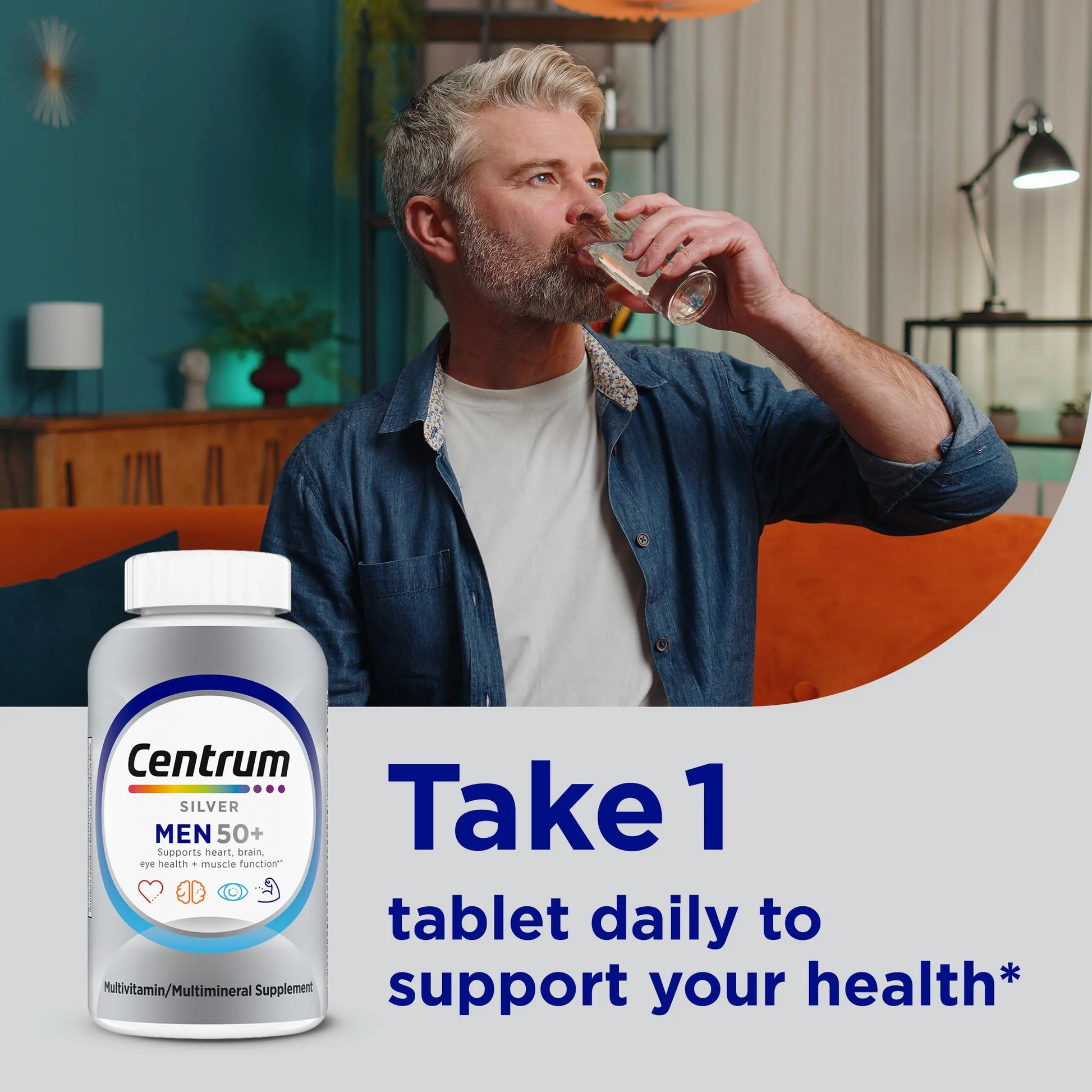 Centrum Silver Multivitamin for Men 50 Plus, Multimineral Supplement, Vitamin D3, B-Vitamins and Zinc, Gluten Free, Non-GMO Ingredients, Supports Memory Centrum Au supplements