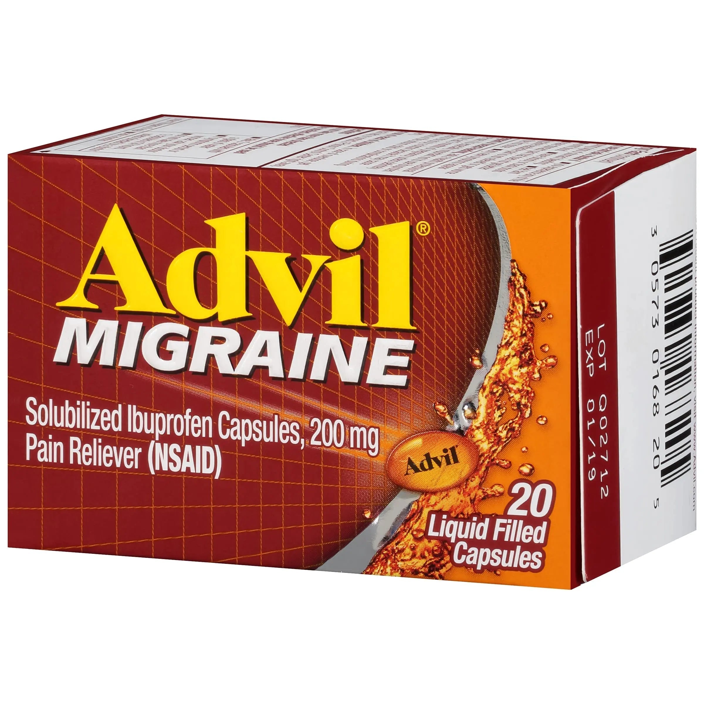Advil Migraine Headache Relief, Ibuprofen Capsules with Ibuprofen 200mg for Migraine Relief, Nausea Relief and Light Sensitivity Relief - 20 Liquid Filled Capsules Advil Au supplements