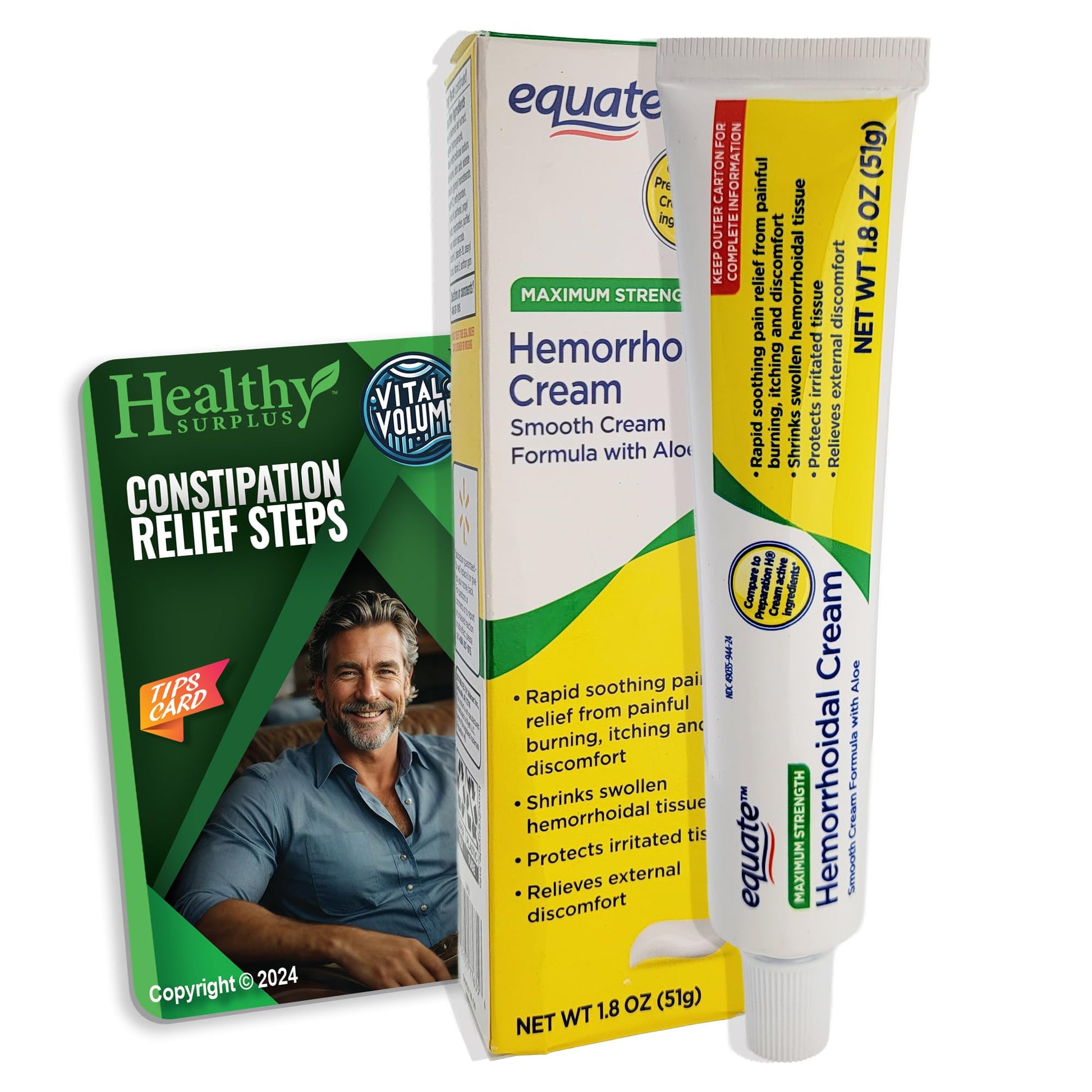 Healthy Surplus Equate Hemorrhoidal Cream/Ointment 1.8 OZ (51g) and Vital Volumes Tips Card Bundle Healthy Surplus Au supplements