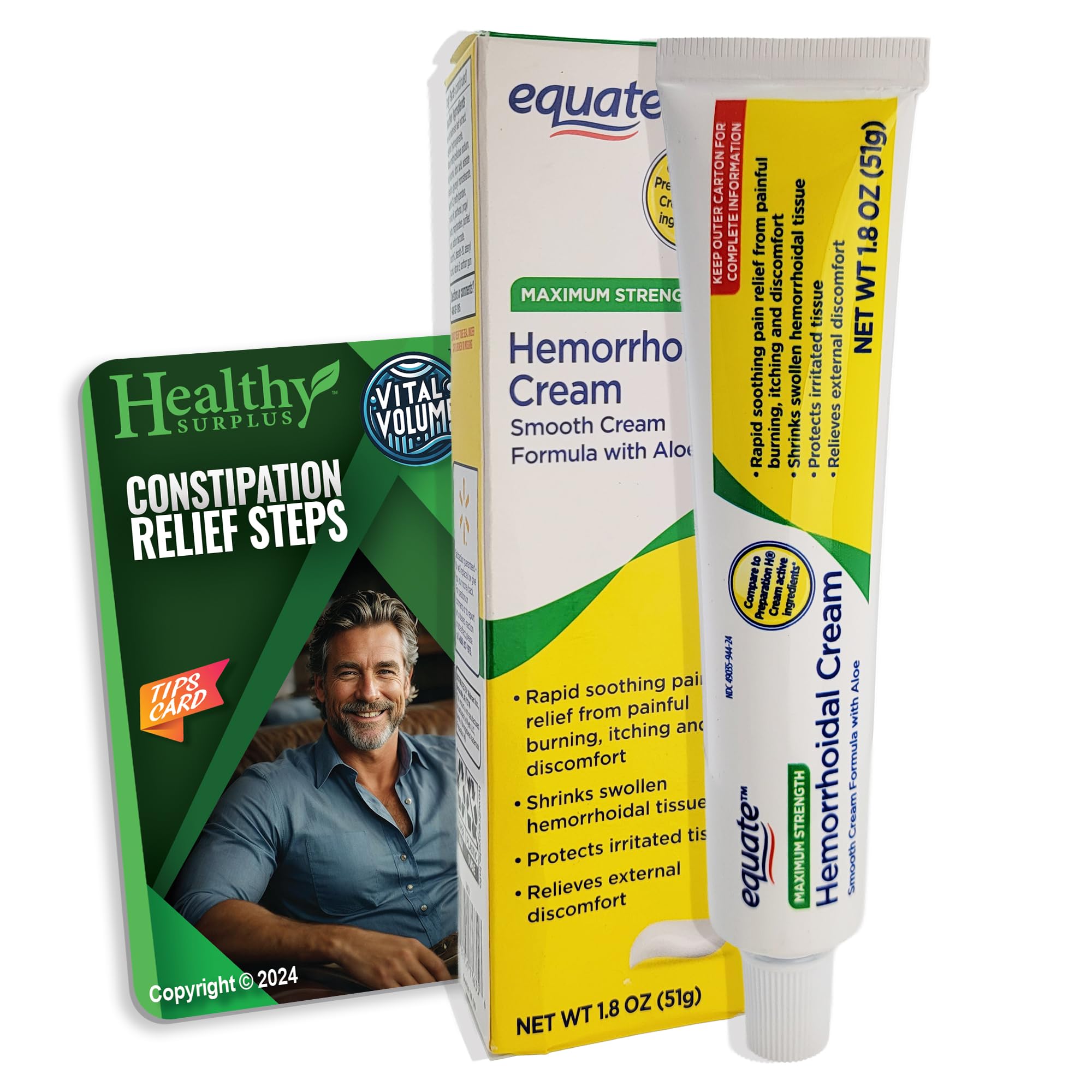 Healthy Surplus Equate Hemorrhoidal Cream/Ointment 1.8 OZ (51g) and Vital Volumes Tips Card Bundle Healthy Surplus Au supplements