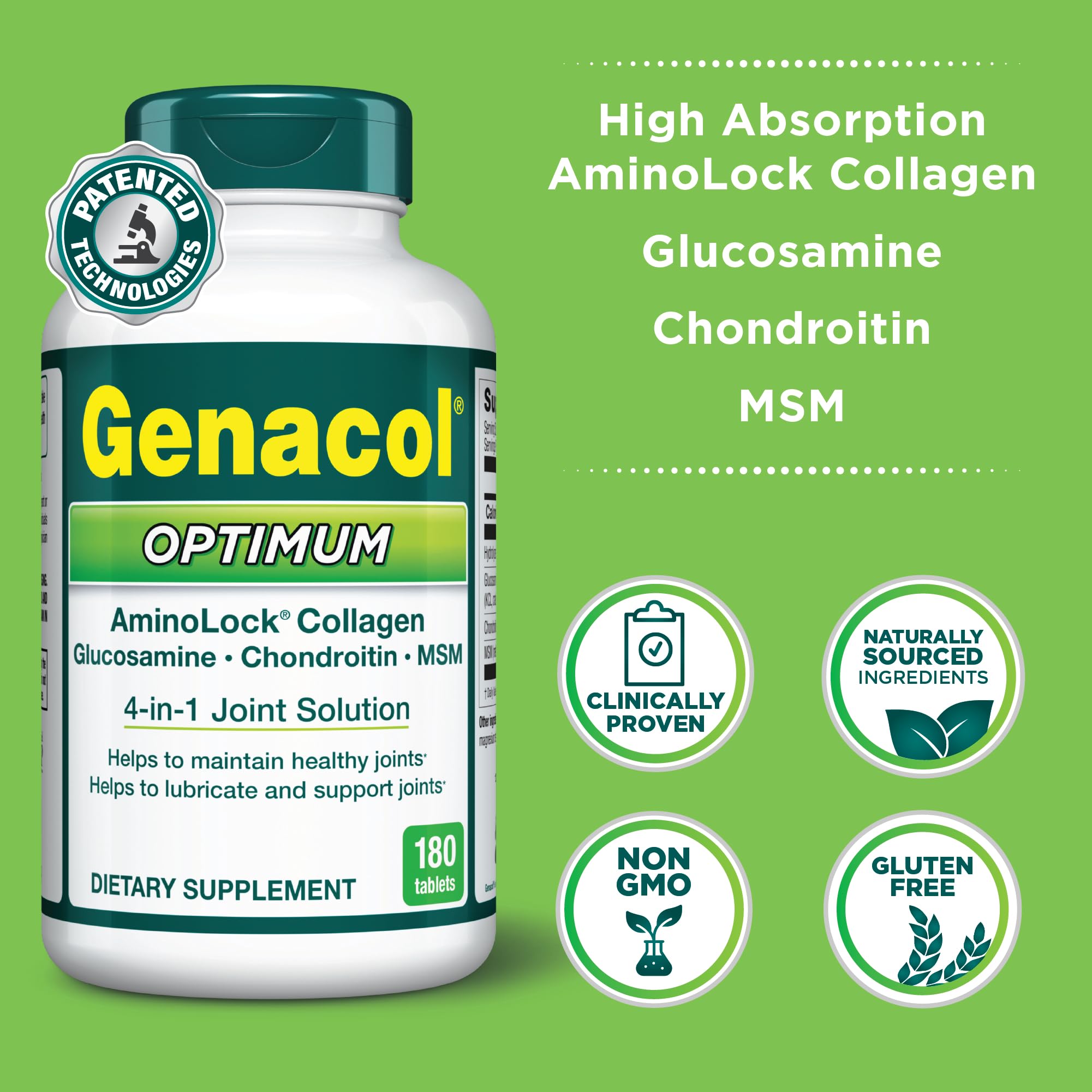 Genacol Optimum – Glucosamine, Chondroitin, MSM & Ultra-Hydrolyzed Collagen, Joint Support Tablets, 180 Count (60-Day Supply) Genacol Au supplements