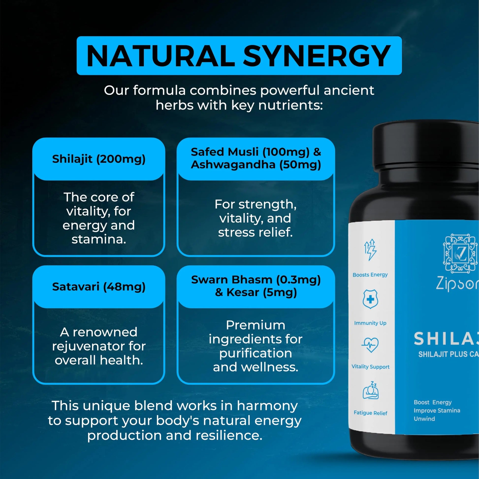 ZIPSON Shilajit for Men & Women | 90 Capsules | Himalayan Formula for Extra Power, Stamina & Immune Support | with Natural Fulvic Acid | Non-GMO | 500mg Per Serving ZIPSON Au supplements