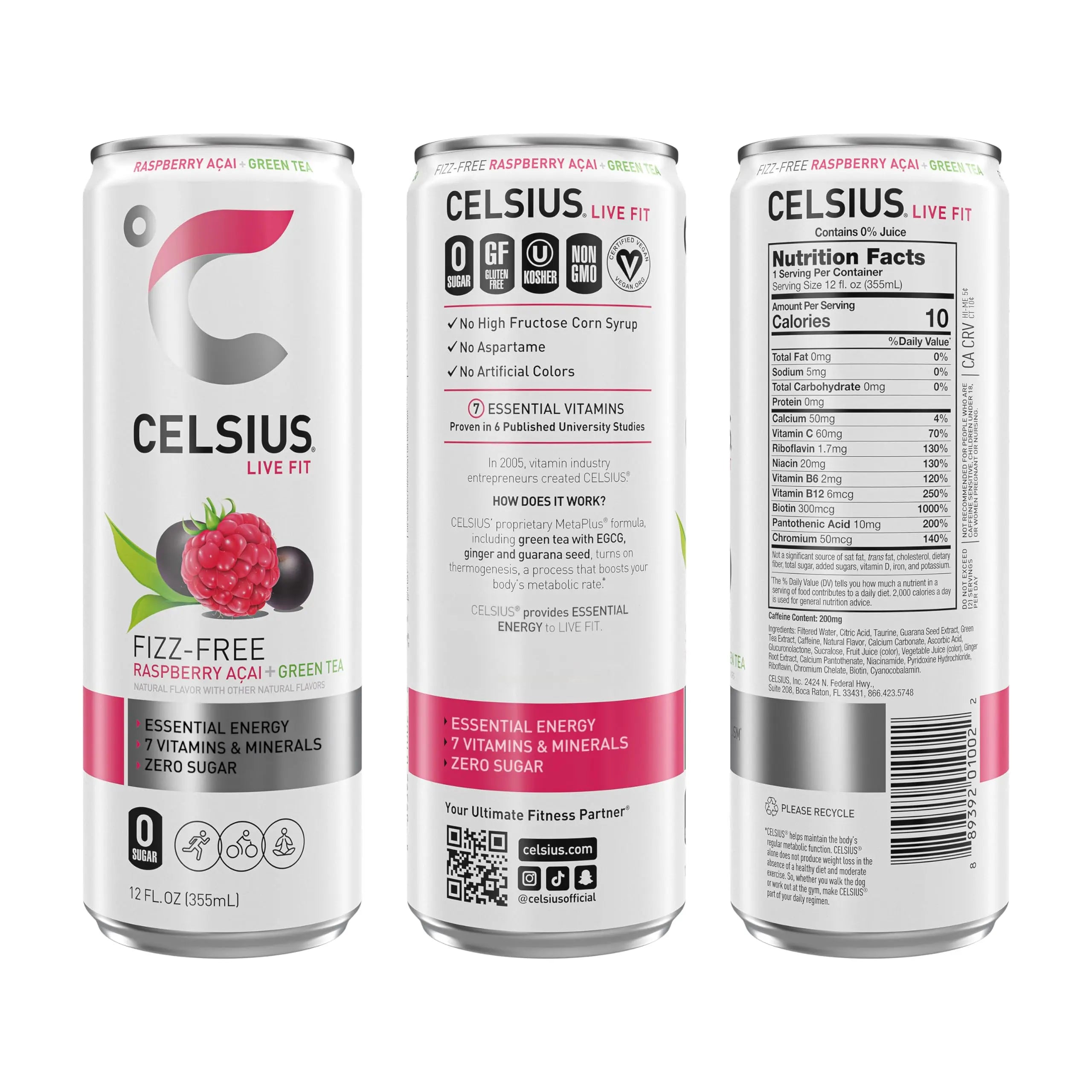 CELSIUS Raspberry Acai Green Tea, Functional Essential Energy Drink 12 Fl Oz (Pack of 12) Packaging may vary CELSIUS Au supplements