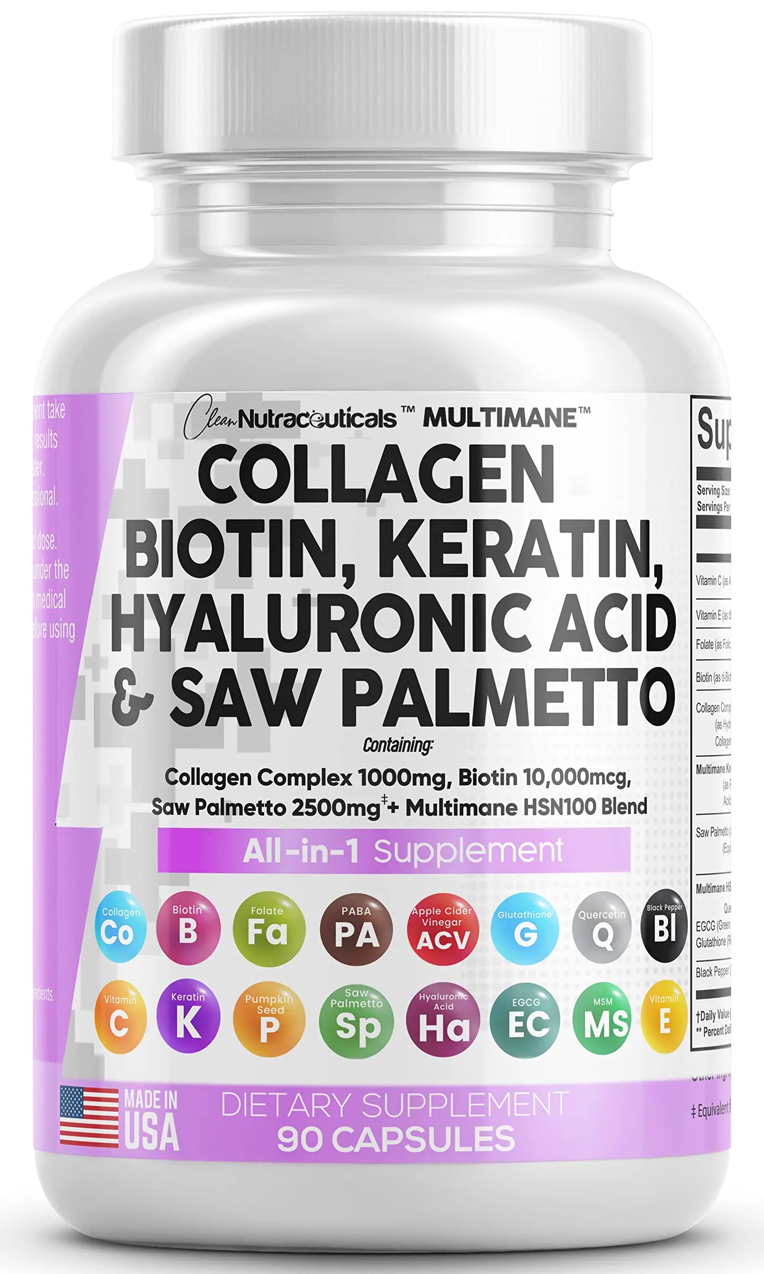 Collagen Pills 1000mg Biotin 10000mcg Keratin Saw Palmetto 2500mg 90 Ct Clean Nutraceuticals Au supplements