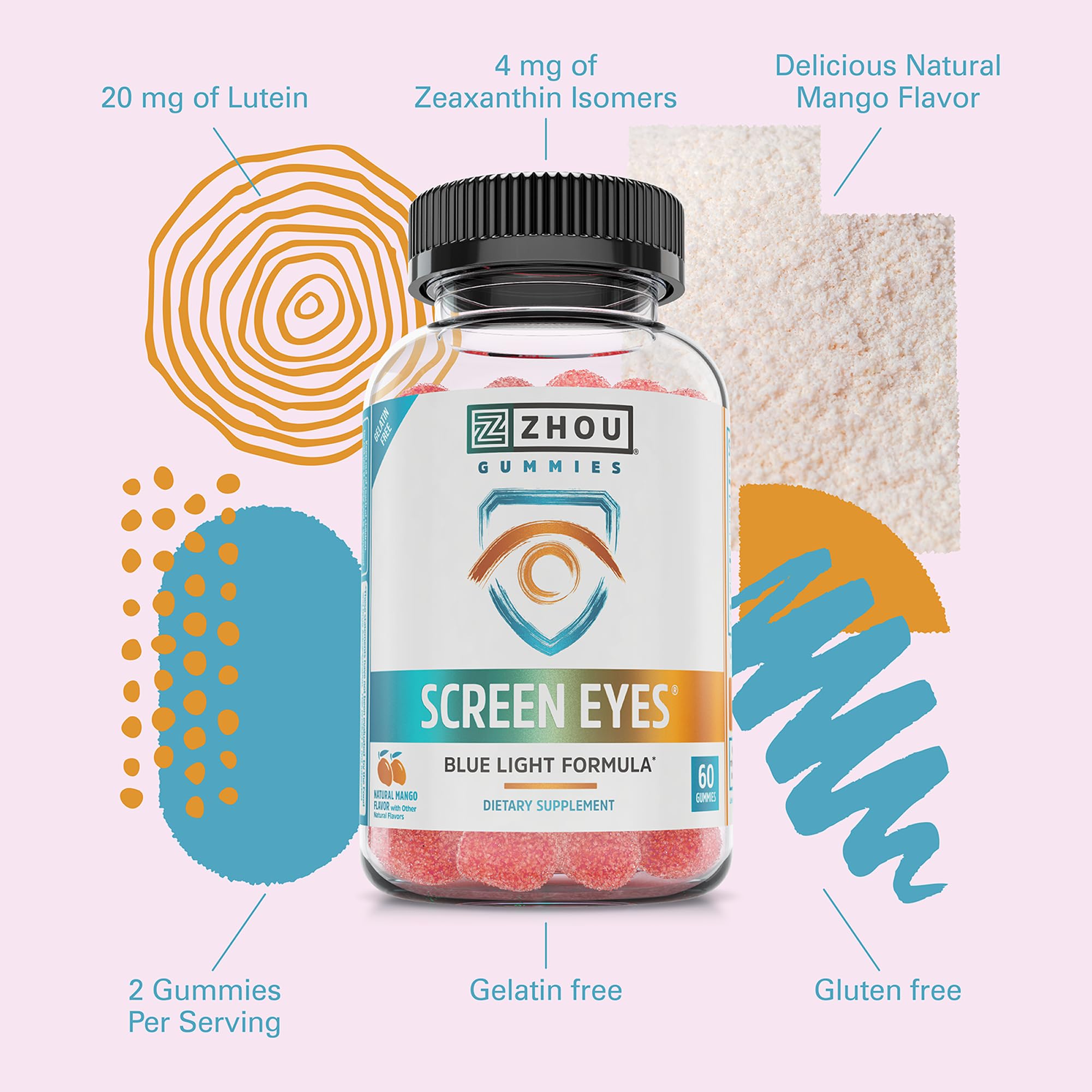 Zhou Screen Eyes Gummies - Lutein Gummies for Eye Health, Lutein and Zeaxanthin for Adults & Kids, Supports Eyesight, Blue Light Vision Health Formula - 60 Count ZHOU Au supplements