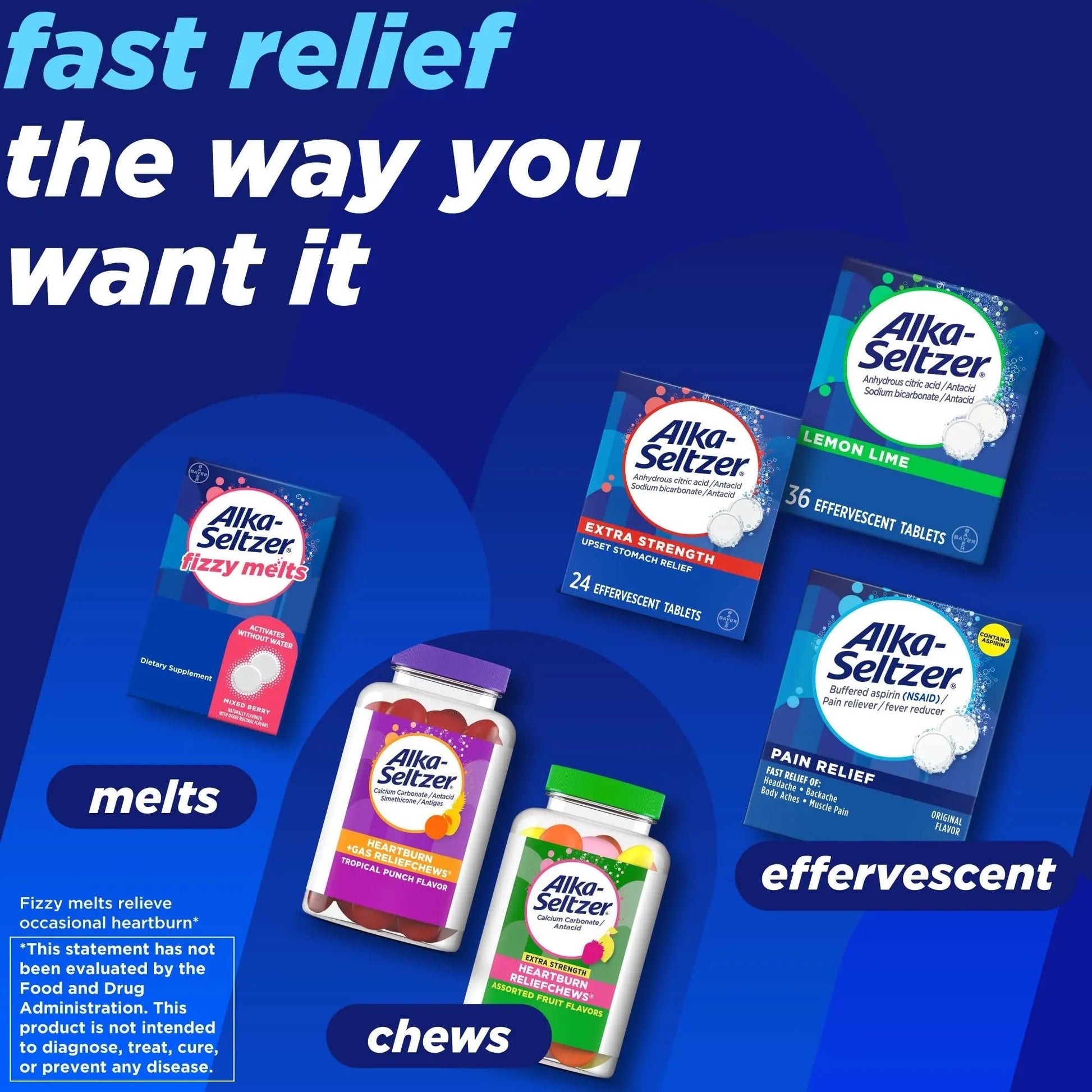 Alka-Seltzer Pain Relief, Aspirin Effervescent Tablets for Fast Pain Relief, 72 Ct Alka-Seltzer Au supplements
