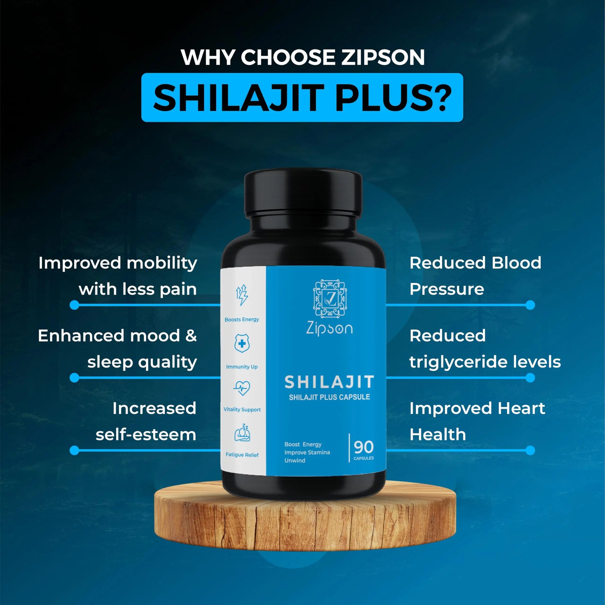 ZIPSON Shilajit for Men & Women | 90 Capsules | Himalayan Formula for Extra Power, Stamina & Immune Support | with Natural Fulvic Acid | Non-GMO | 500mg Per Serving ZIPSON Au supplements
