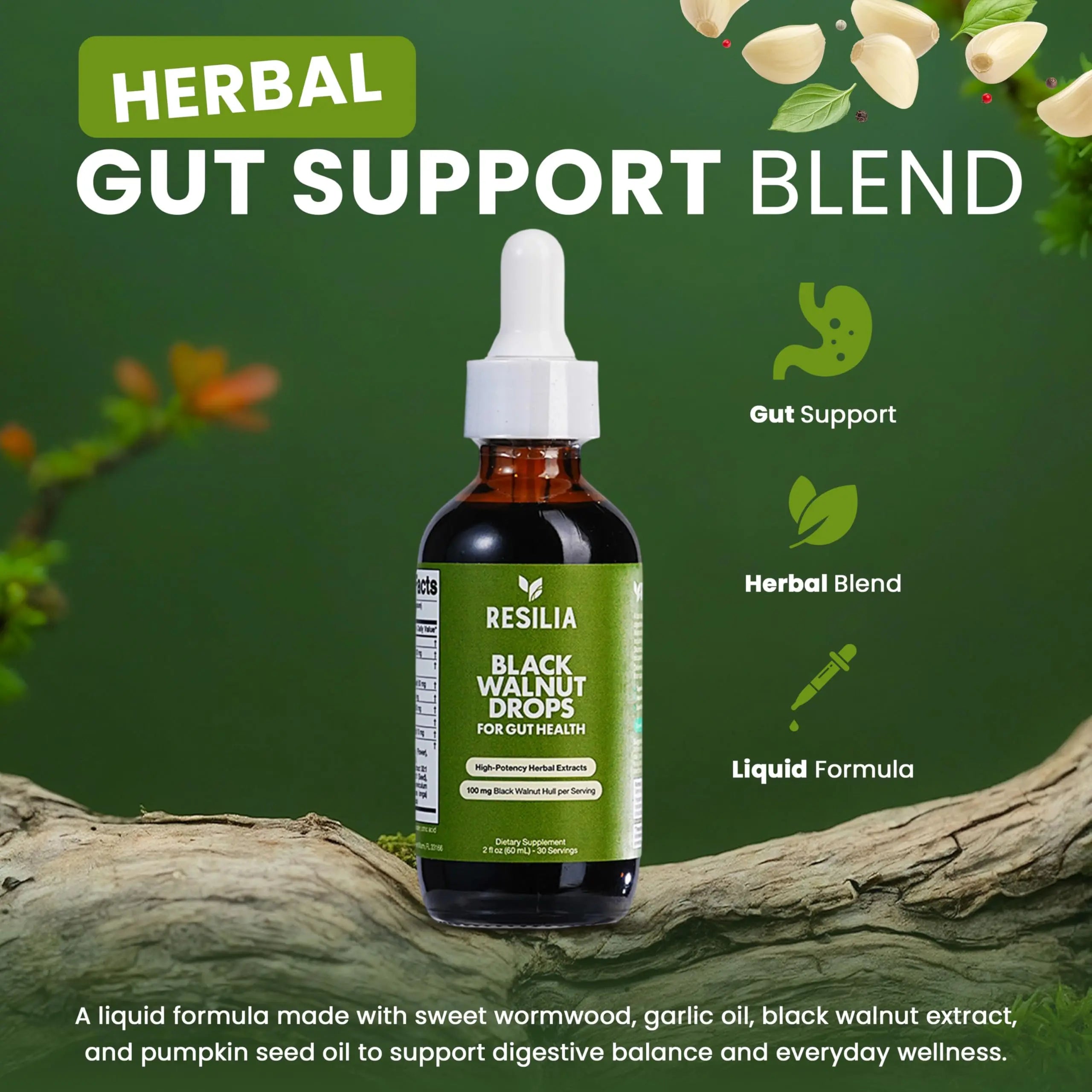Resilia Herbal Cleanse Liquid Drops – Black Walnut & Wormwood Extract with Pumpkin Seed, Garlic & Turmeric – Alcohol-Free Vegan Tincture for Digestive & Daily Wellness Support, 2 fl oz Resilia Oil Of Oregano Au supplements