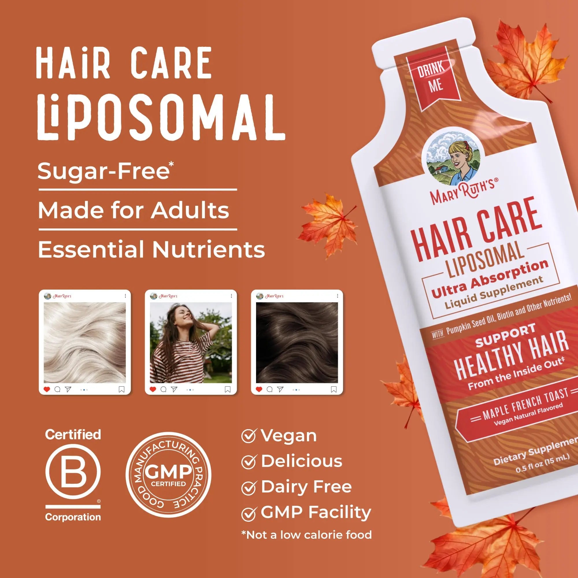 MaryRuth Organics Hair Growth Vitamins, Sugar & Gluten Free, Liquid Hair Vitamins with Vitamin D3, Vitamin E Biotin Hyaluronic Acid, Selenium for Hair & Skin Care Vegan, Non-GMO, 14-0.5 Fl Oz Pouches MARYRUTH'S Au supplements