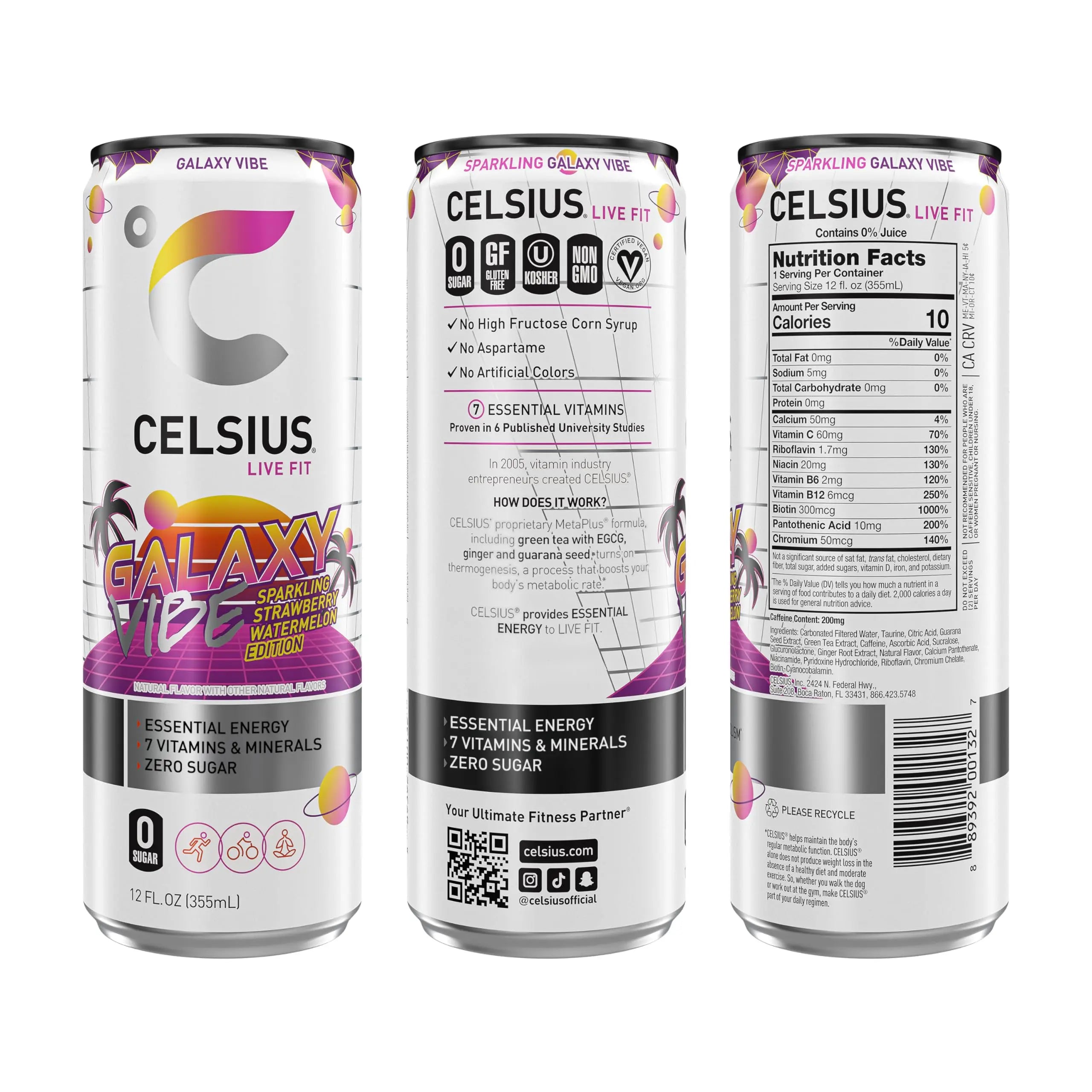CELSIUS Sparkling Galaxy Vibe, Functional Essential Energy Drink 12 Fl Oz (Pack of 12) CELSIUS Au supplements