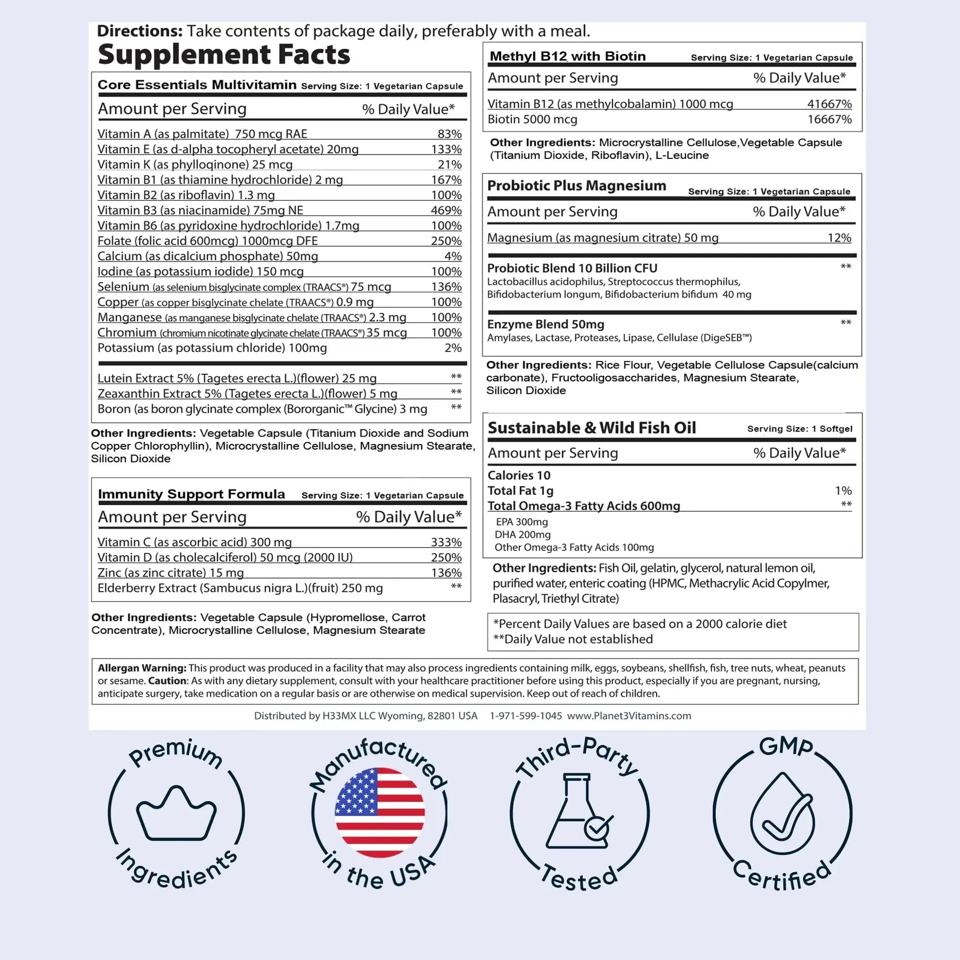 Daily Vitamin Packs for Men & Women – Immune, Energy & Heart Support with Vitamin D3, Omega-3, Probiotics, Methyl B12 & Vitamin C Planet 3 Au supplements