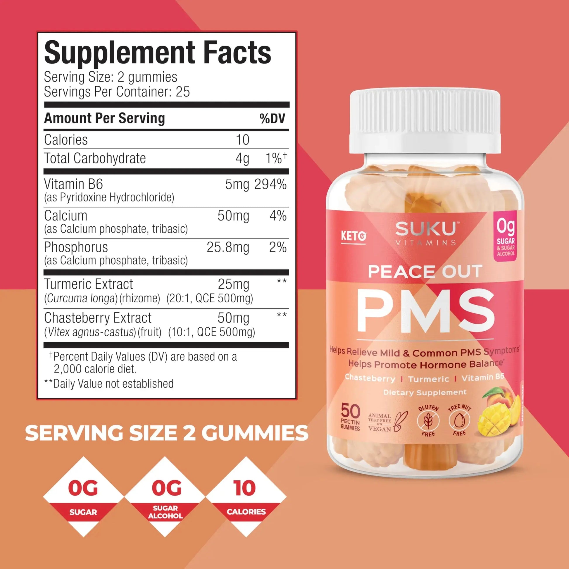 SUKU Vitamins - PMS Gummy Supplement with Chasteberry to Relieve PMS and Menopause Peach Mango Gummies (50 Count) SUKU Au supplements