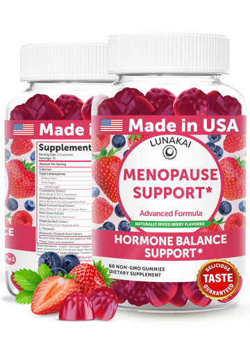 LUNAKAI USA Made Menopause Relief Gummies – Natural Menopause Supplements for Women with Black Cohosh & L-Theanine – Daily Support for Hot Flashes, Night Sweats & Hormonal Balance, 60ct Lunakai Au supplements