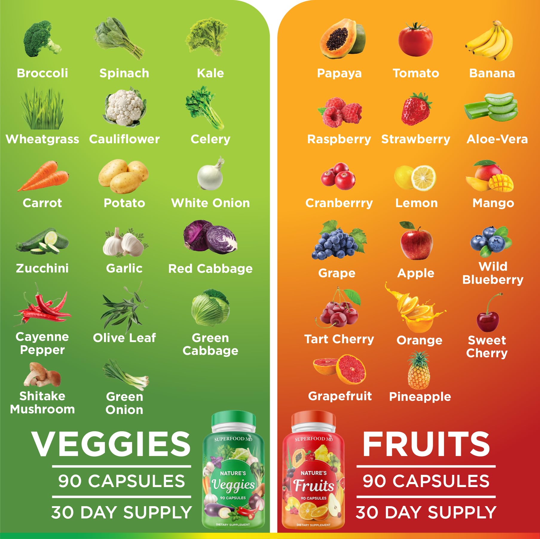 Superfood MD Fruits & Veggies Supplement - Whole Food Natural Superfoods - with Beta Carotene - Soy Free- 90 Count (Pack of 2) Superfood MD Au supplements