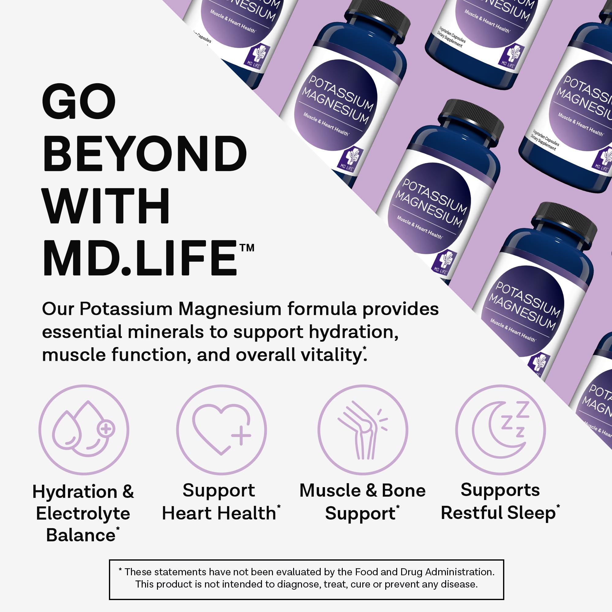 MD. Life Potassium Magnesium Supplement - 30 Capsules - High Absorption Magnesium Complex - Potassium Supplement to Support Vascular Health & Leg Cramp MD.LIFE Au supplements