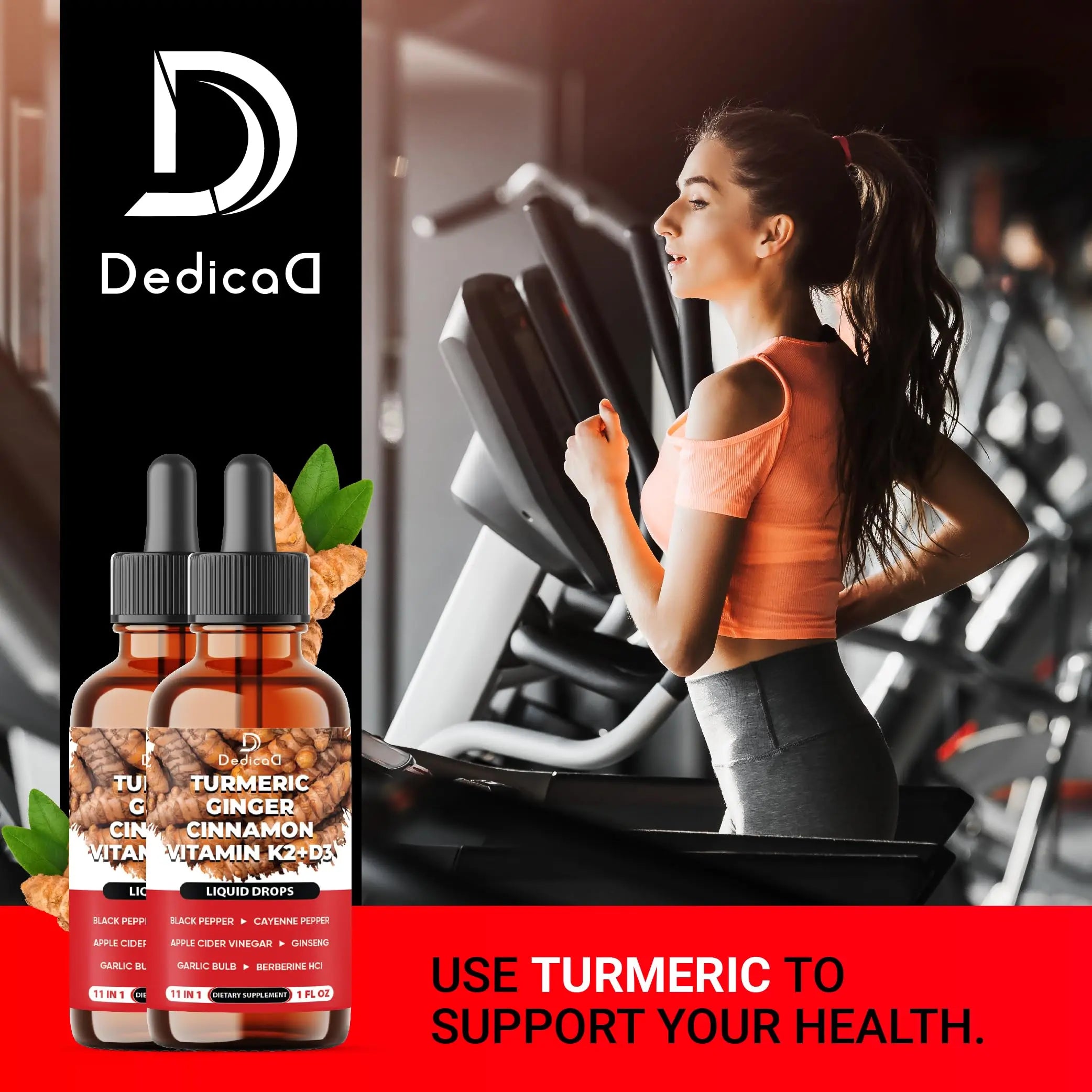 11in1 Turmeric Supplement for Health Heart & Wellness Support – with Ginger, Garlic, Ceylon Cinnamon, Berberine, Ginseng, Apple Cider Vinegar – 30ml Liquid Drops – 60 Servings DEDICAD Au supplements