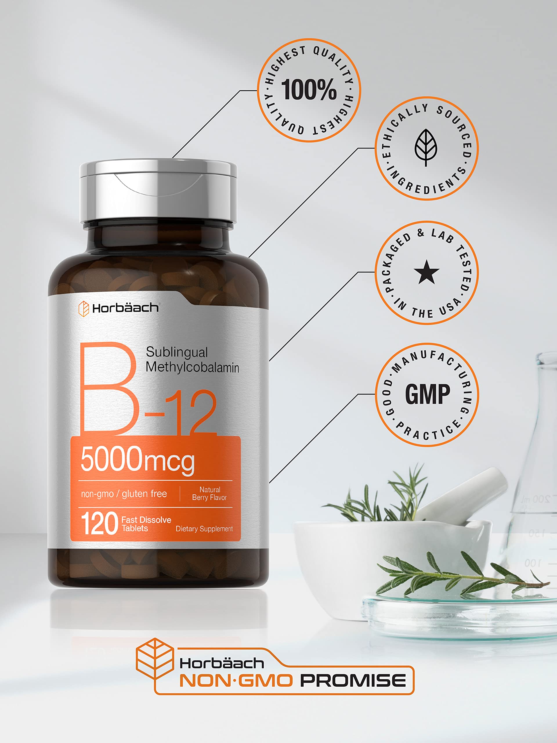 Horbäach B12 Sublingual Methylcobalamin | 5000mcg | 120 Fast Dissolve Tablets Horbäach Au supplements