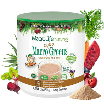 MacroLife Naturals MacroCoco Super Greens Drink, Chocolate Powder Superfood for Kids & Teens - Whole Food Fruit & Vegetable Multi-Vitamins Probiotics Digestive Enzymes & Fiber Supplement - 32 Servings MacroLife Naturals Au supplements