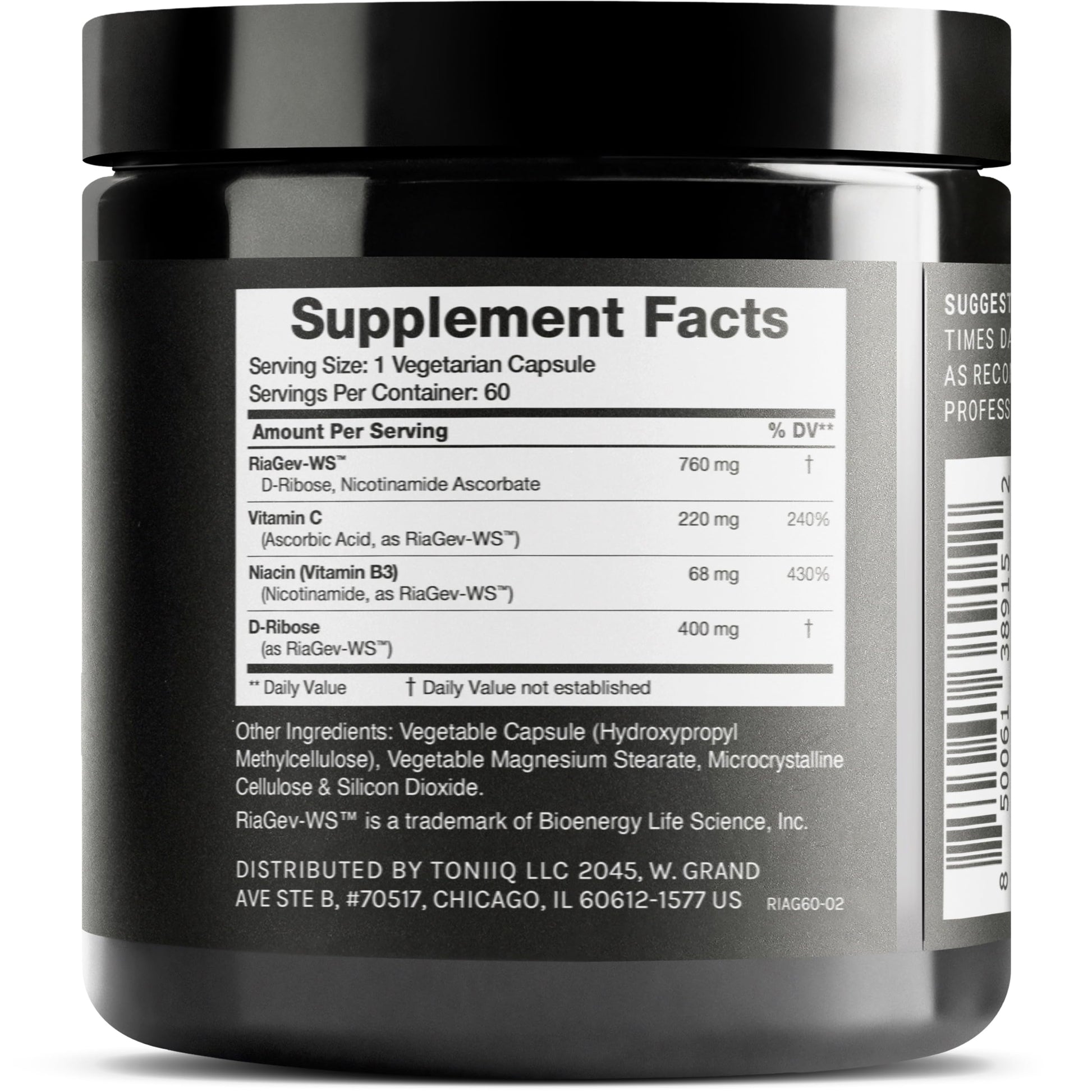 Toniiq Ultra High Potency 1400mg NAD Supplement - NAD+ Nicotinamide B3 Blend with D-Ribose, Niacin -with RiaGev - 3rd Party Tested Toniiq Au supplements