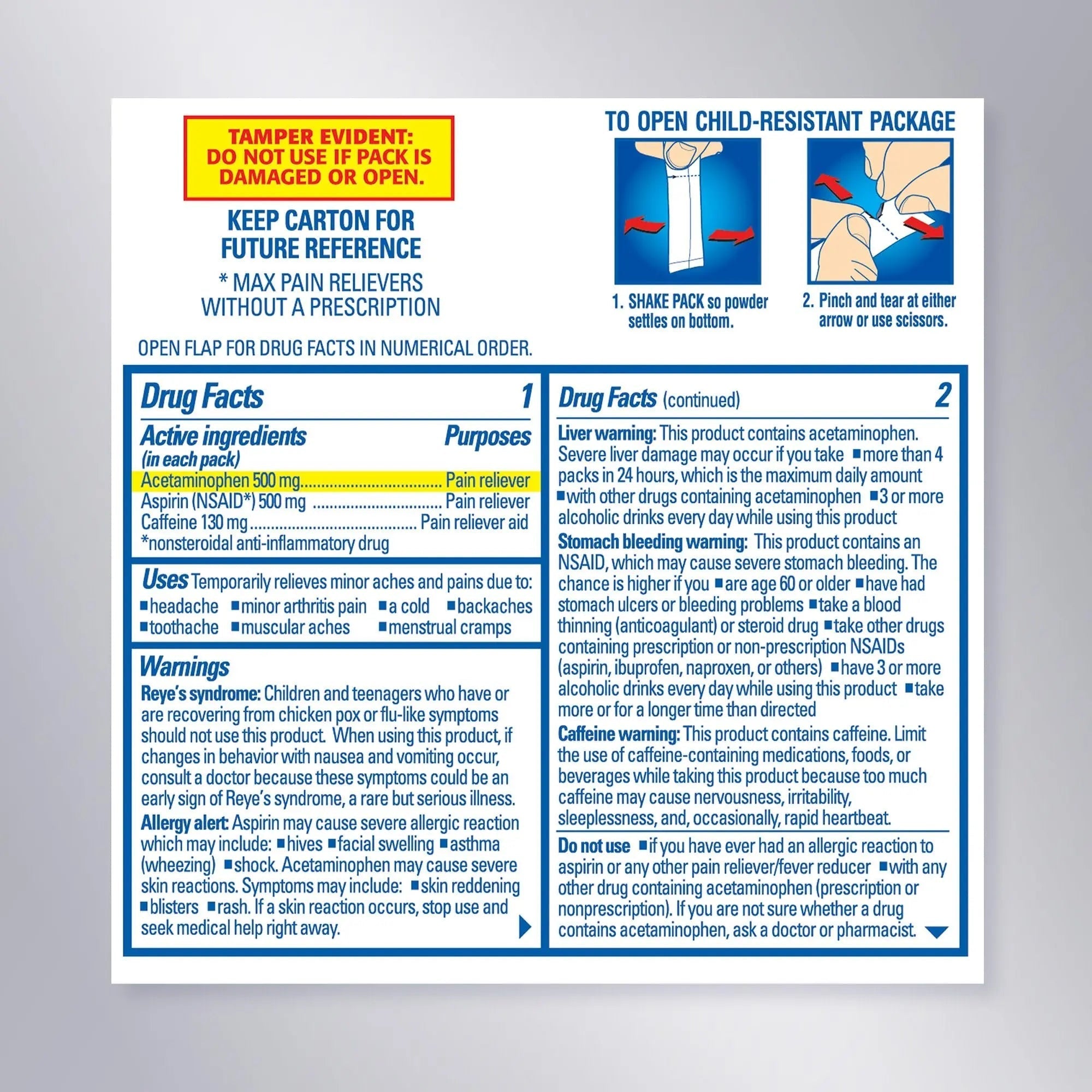 Goody’s Max Triple Action Pain Relief – Headache Relief Powder with Acetaminophen, Aspirin & Caffeine for Fast, Effective Relief of Tough Headaches, Tropical Citrus, 16 Count Goody's Au supplements