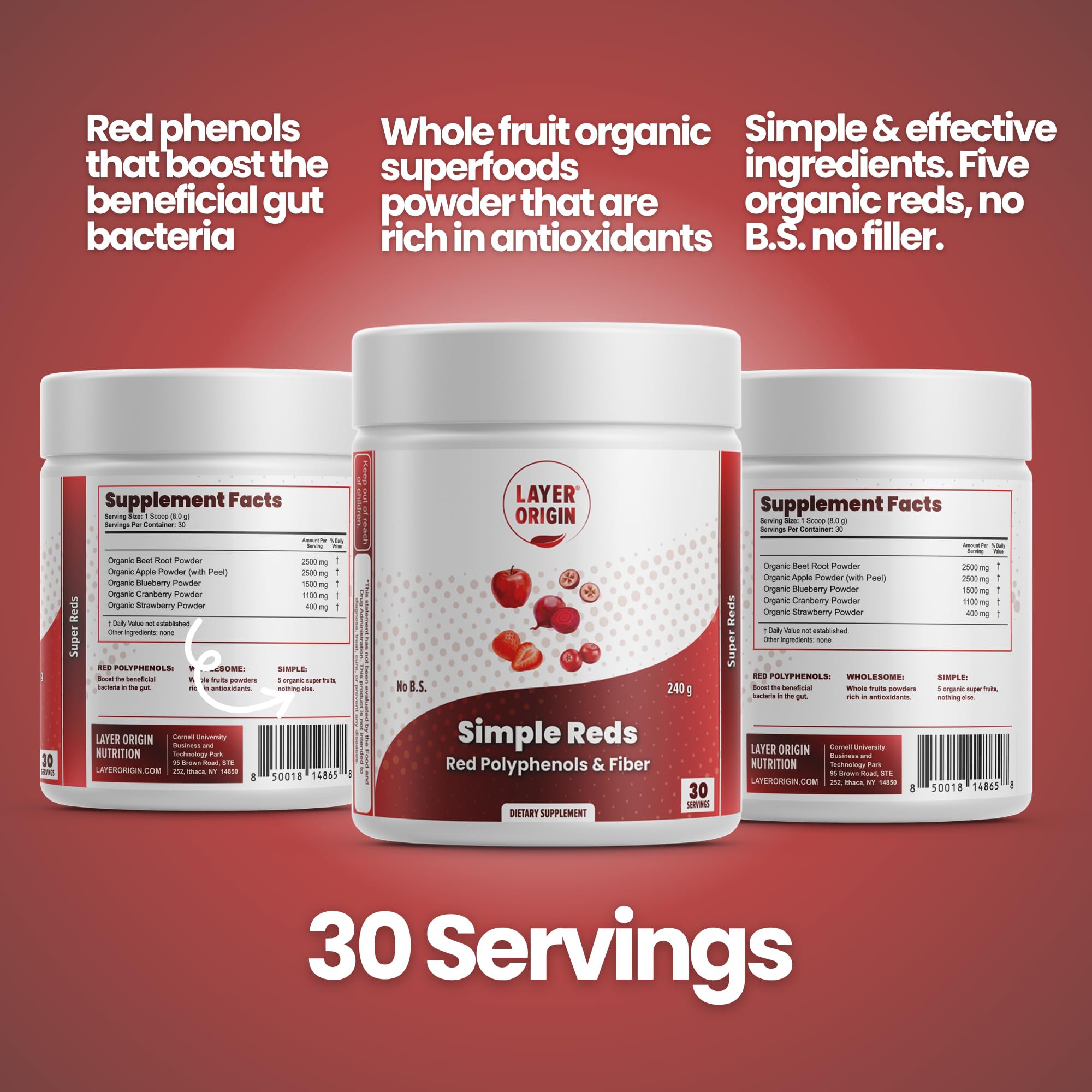 Layer Origin Simple Reds - Organic Red Polyphenols Whole Fruit Powder | Five Real Whole Fruits | 30 Servings Layer Origin Au supplements