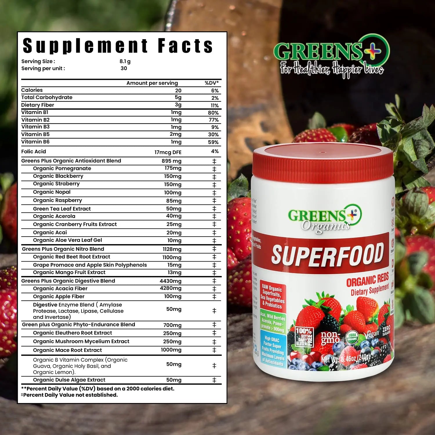 Greens+ Organic Reds Superfood Powder Organic Super Veggie Capsules Greens+ Au supplements
