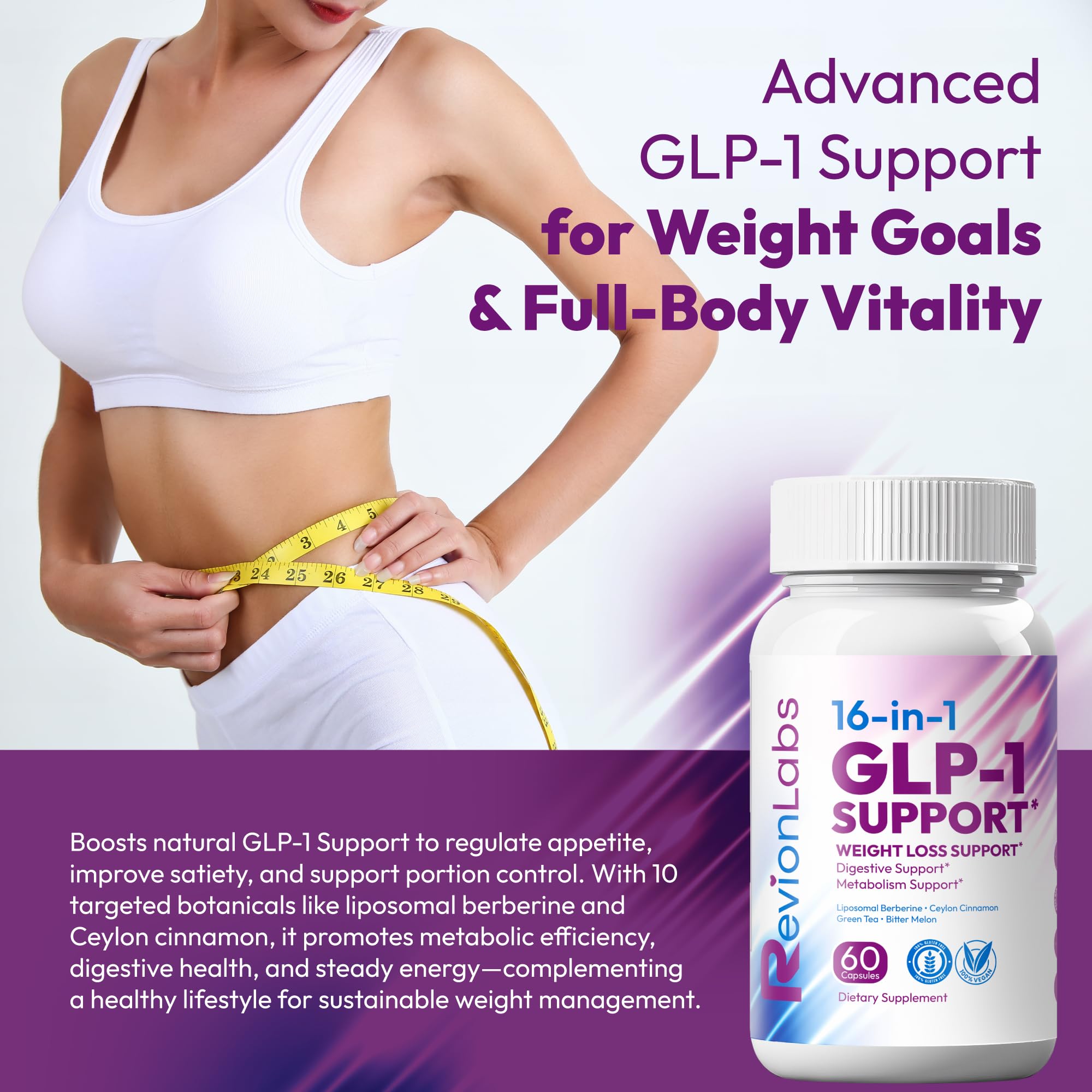 Revion LABS GLP-1 Support Weight Loss Supplement - Natural Appetite Suppressant for Women Men - Berberine Support Activate Hunger Control Curb Cravings Boost Metabolism Fat Burn & Gut Health Revion LABS Au supplements