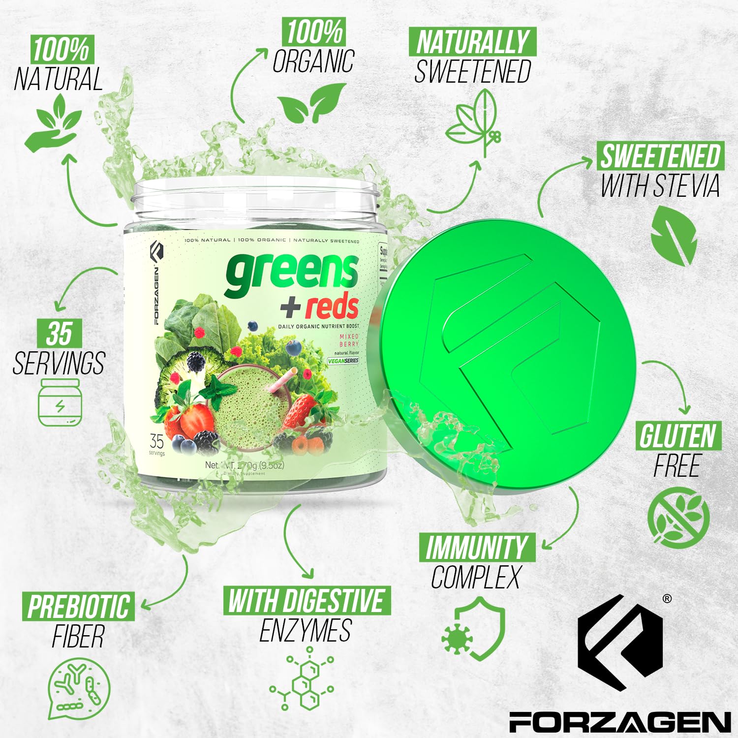 Forzagen Vegan Greens & Reds Superfood Powder - Organic Super Greens Powder | Premium Veggie Powder Supplement | 35 Servings Reds and Greens Superfood Powder Forzagen Au supplements