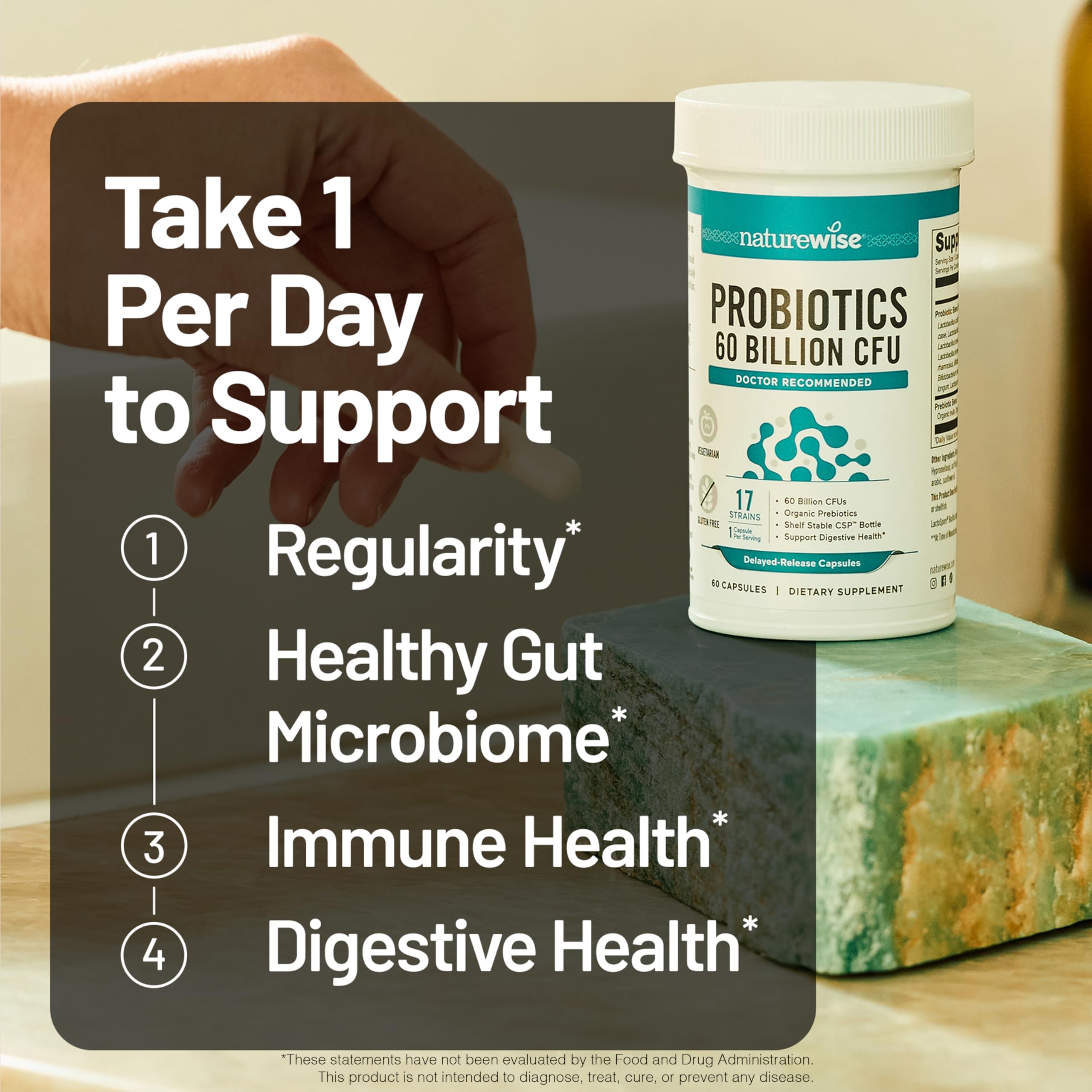 NatureWise Probiotics 60 Billion CFU - 17 Strains + Organic Prebiotics - Immune, Digestive & Gut Health Support for Women & Men - Vegetarian, Gluten-Free, Non-GMO - 30 Capsules[1-Month Supply] NatureWise Au supplements
