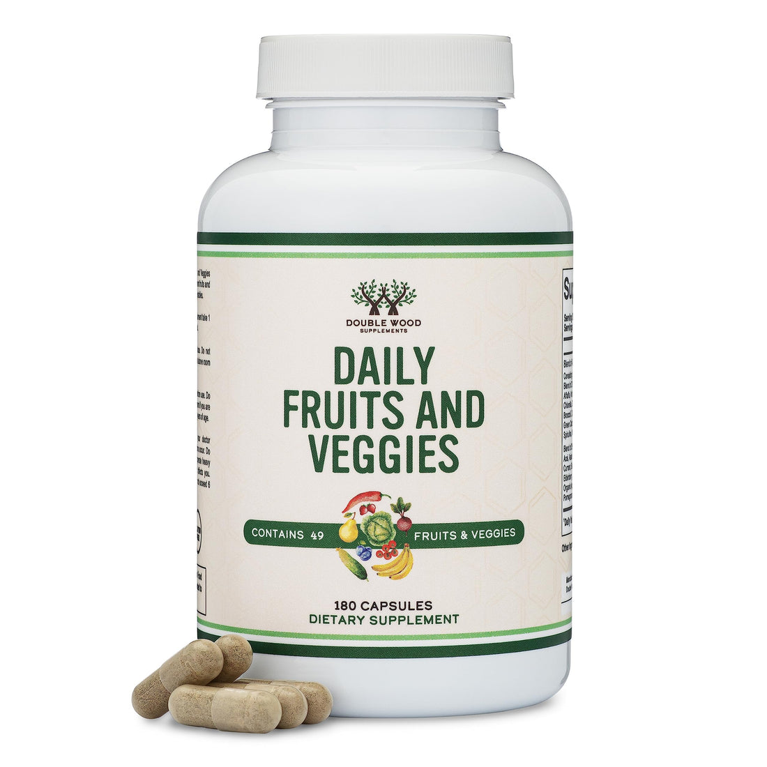 Fruits and Veggies Supplement (Daily Blend of 49 Different Fruits and Vegetables, 23 Veggies and 29 Fruits) 1,500mg Servings, 180 Capsules (No Fillers, Vegan Safe, Non-GMO) by Double Wood Double Wood Supplements Au supplements