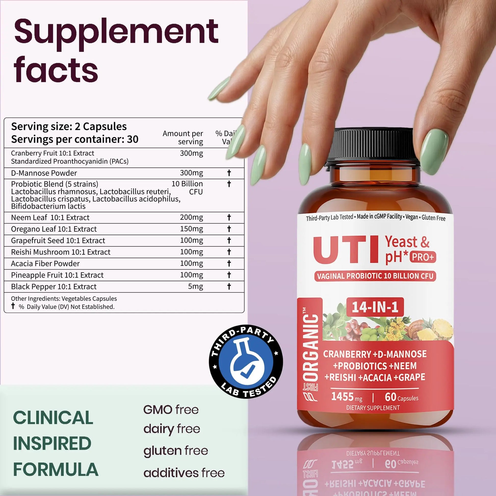 UTI Flora & Odor Pro+ & UTI Yeast & pH Pro+ | Pack of 2 | Vaginal Probiotics for Feminine Hydration & Freshness Support | Third-party Tested, cGMP Facility, Vegan, Non-GMO, Gluten-Free | 60+60 Caps FIRSTORGANIC Au supplements