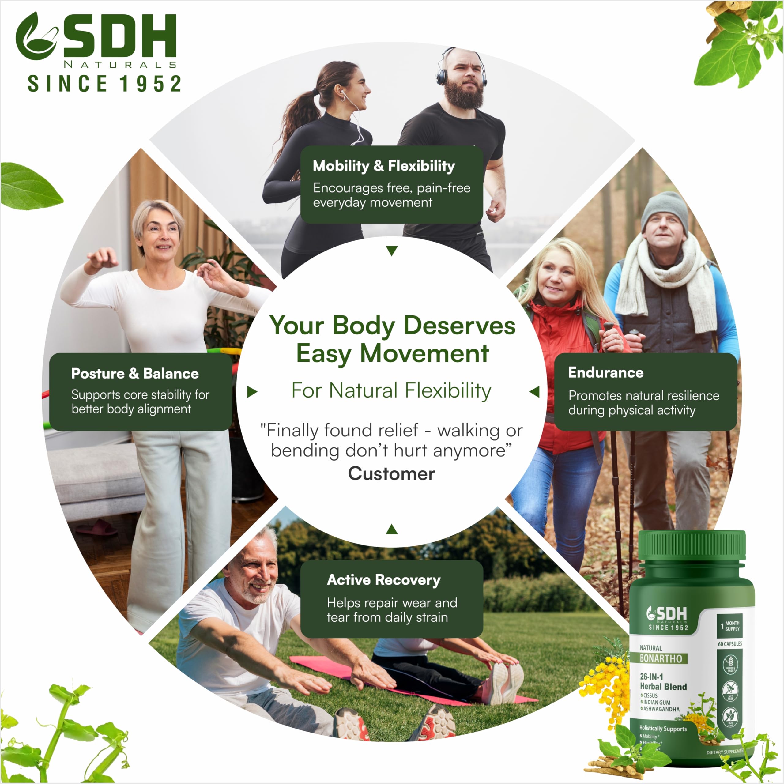 SHREE DHANWANTRI HERBALS SDH Bonartho | Bone & Joint Support Supplement | Move with Comfort & Ease | 60 Caps (1 Mon Supply) SHREE DHANWANTRI HERBALS Au supplements
