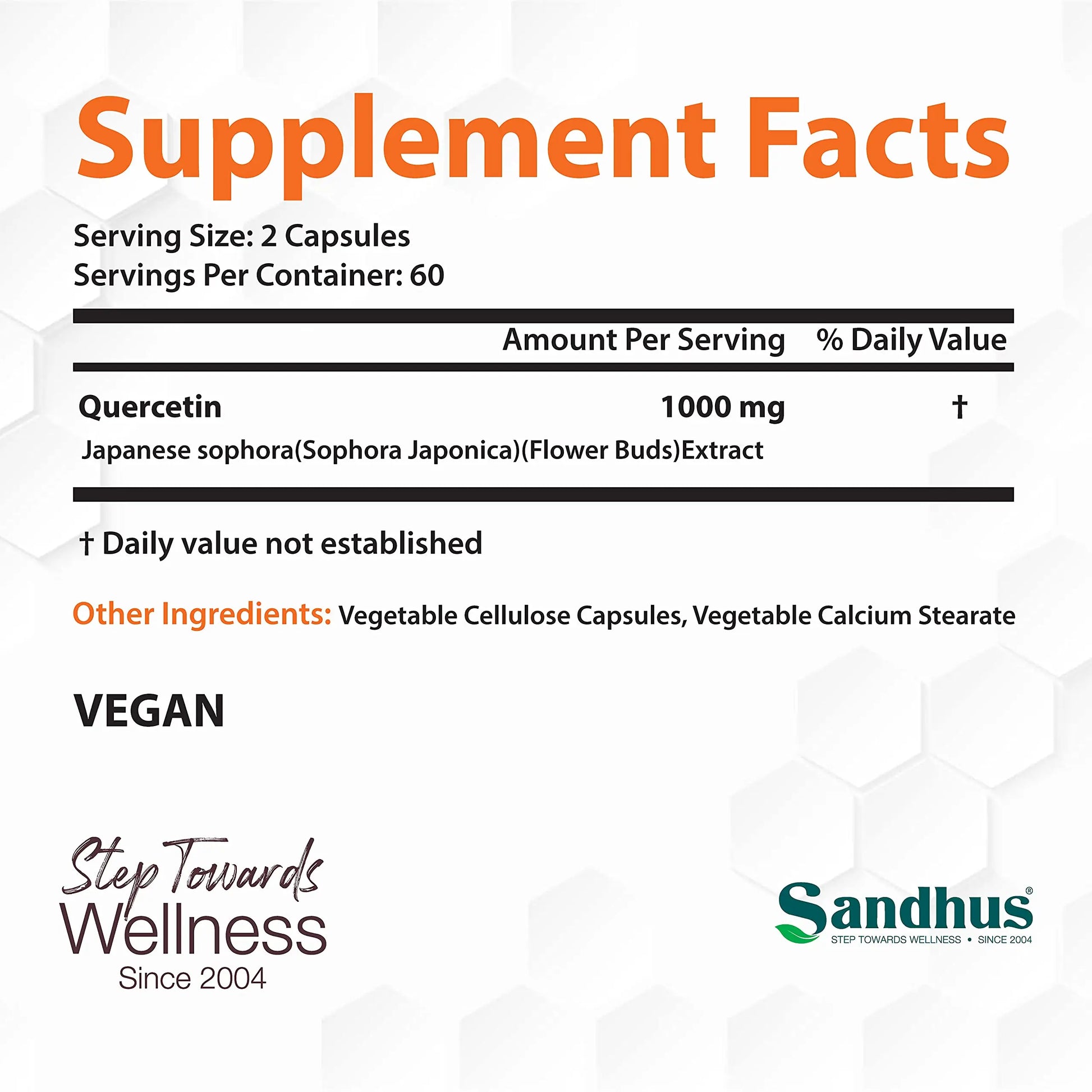 Sandhu's Quercetin 1000mg Per Serving 120 Count Vegetarian Capsules Bioflavonoids Sandhu's Au supplements