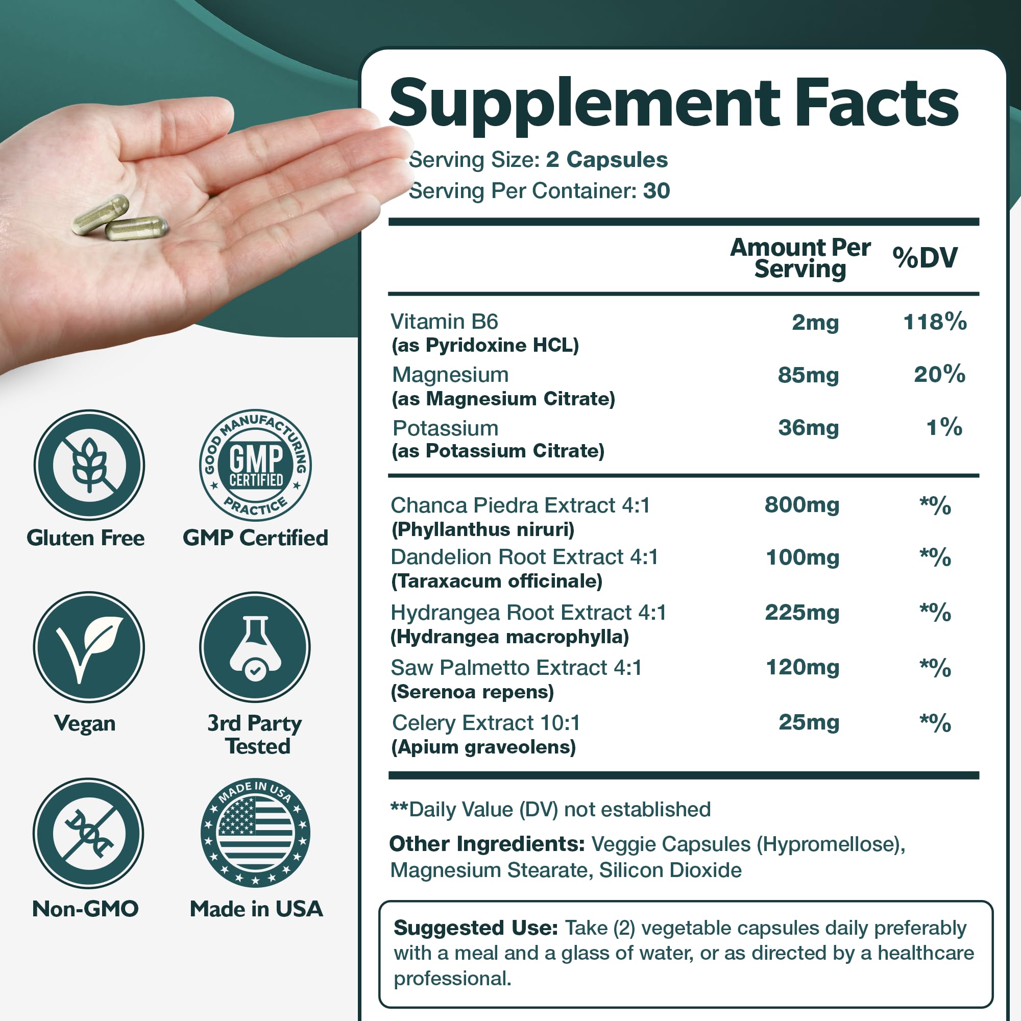 Happee Chanca Piedra Stone Breaker Kidney & Gallbladder Cleanse – Kidney Stone Dissolver & Passage Support - High Potency Phyllanthus Niruri with Magnesium, Potassium & Herbal Blend - 60 Capsules Happee Au supplements