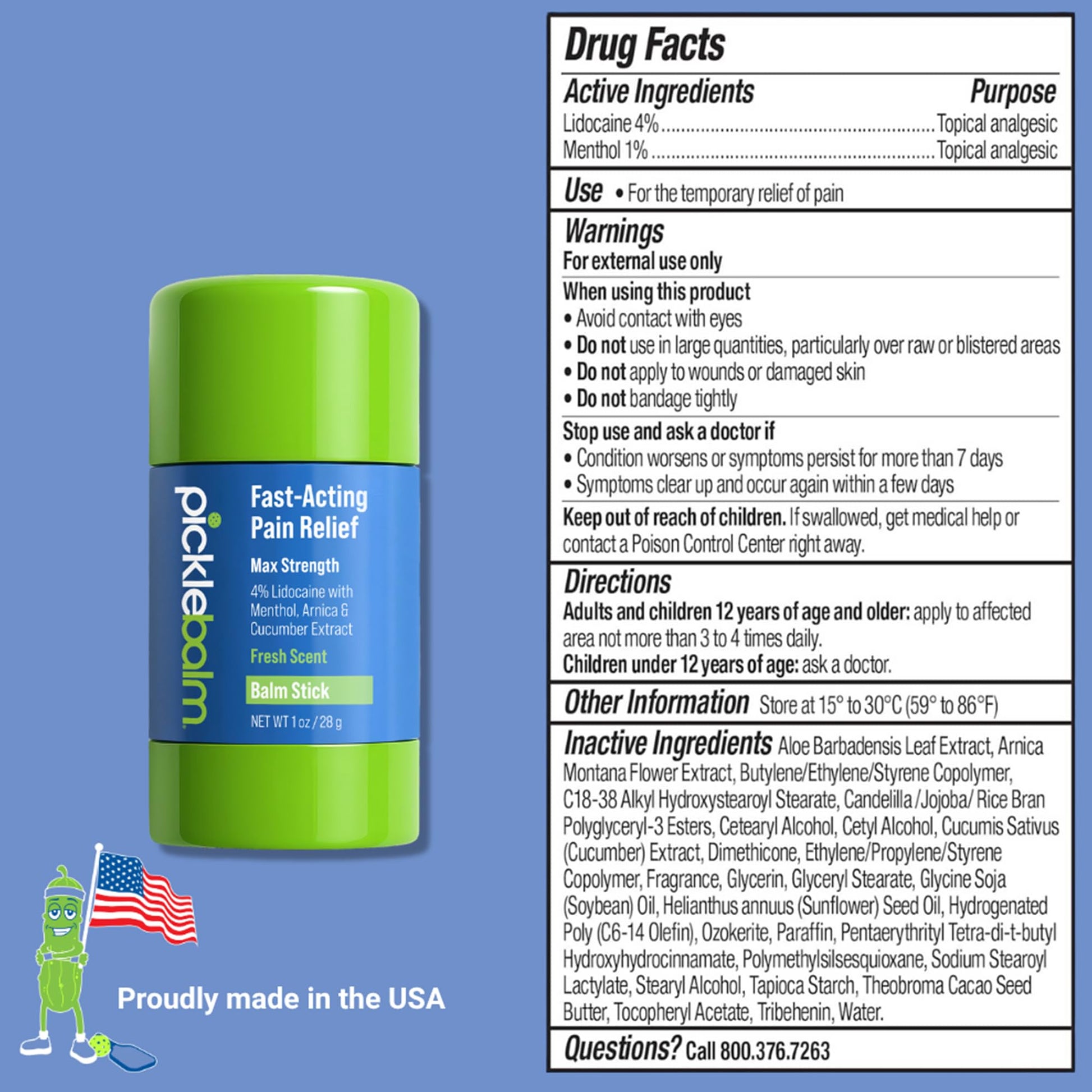 PickleBalm Pickleball In-Game Muscle Pain Relief Balm Stick with 4% Lidocaine, Arnica, Menthol, Cucumber Seed Extract for Shoulders, Knees, Wrists, and More, 1oz Stick PickleBalm Au supplements