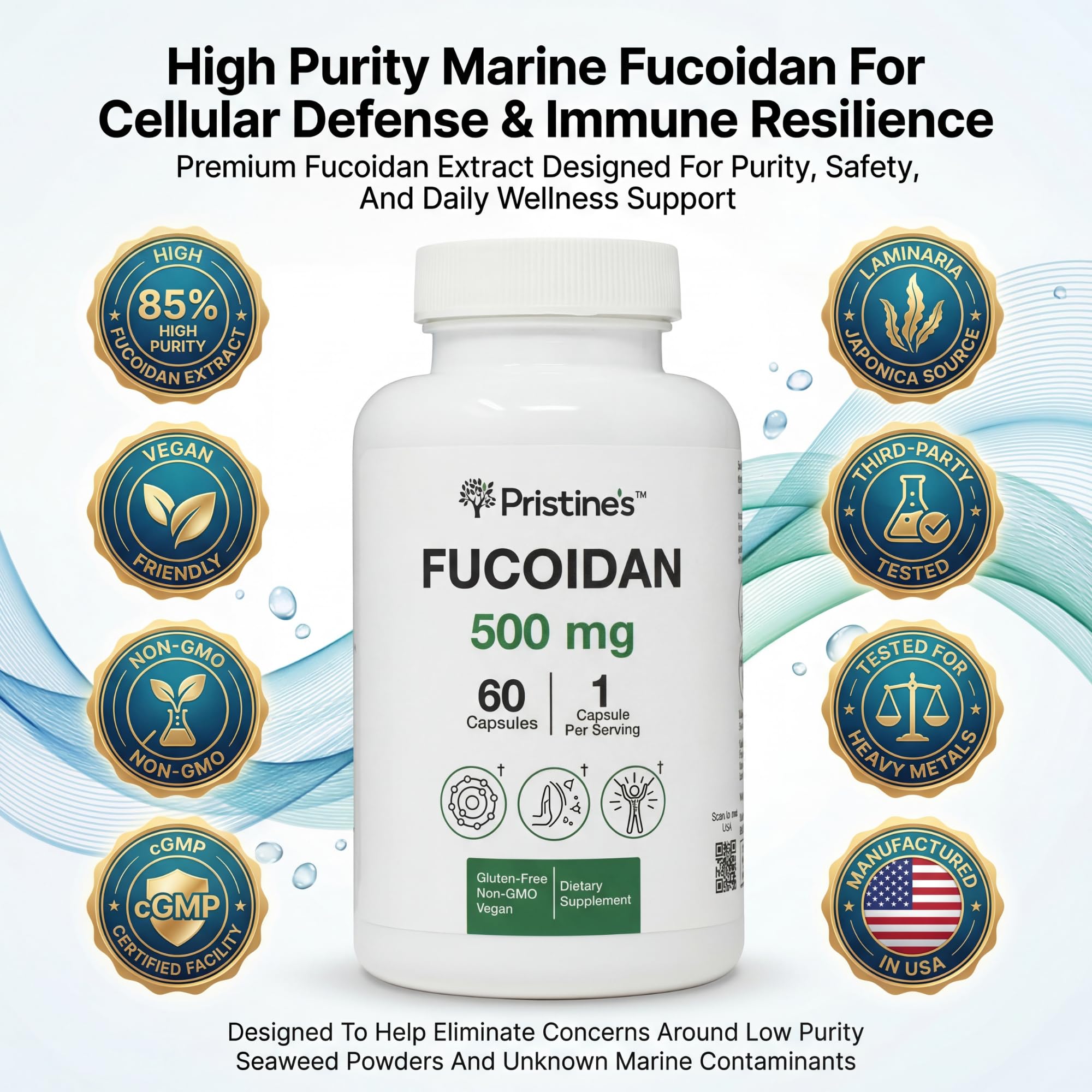 PRISTINE'S Fucoidan 500MG Immunity Supplement Capsules - 60 Day Supply - Brown Seaweed Extract - Potent Herbal Antioxidant Lung Health & Skin Health Support PRISTINE'S Au supplements