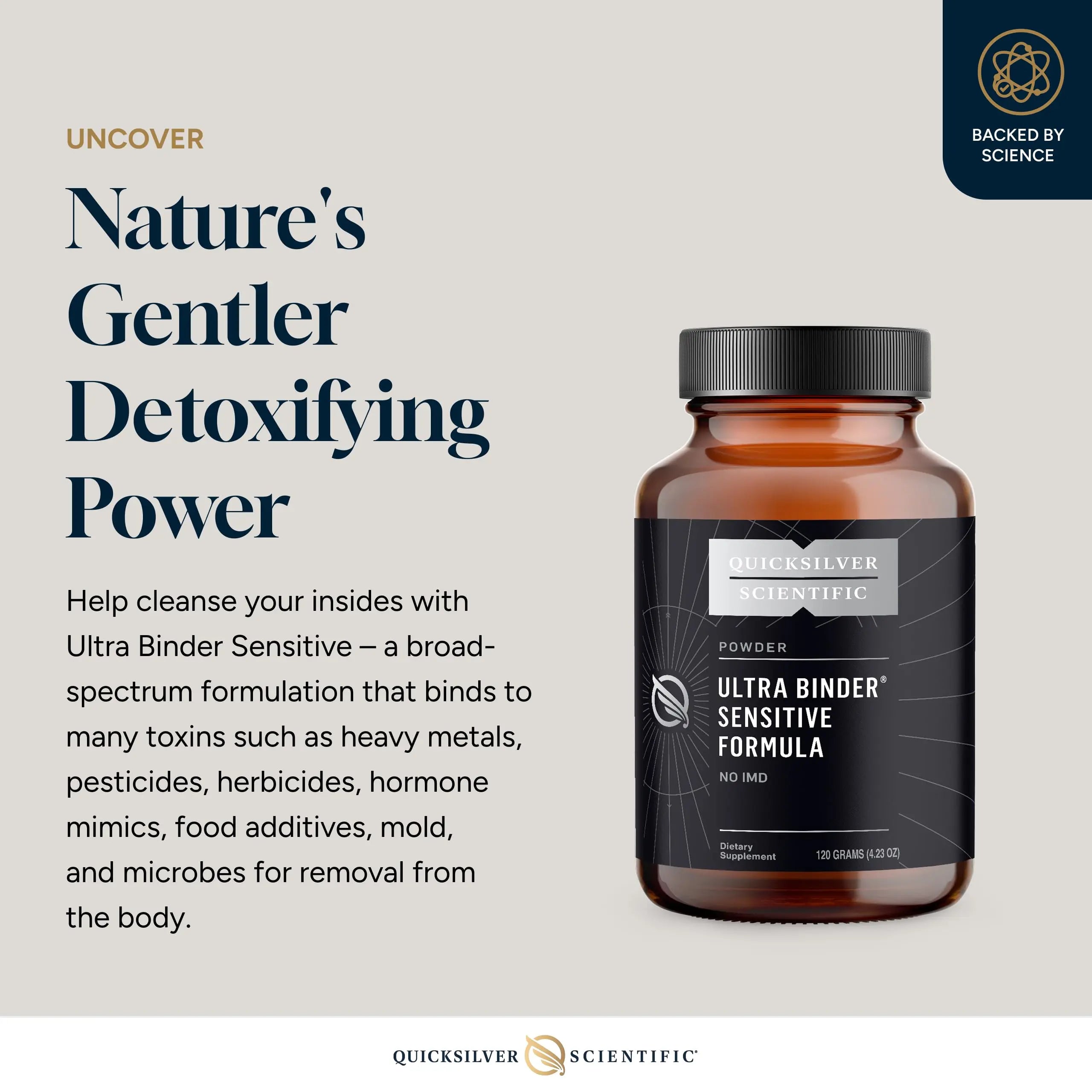 Quicksilver Scientific Ultra Binder Sensitive Formula - Gut Health Supplement with Activated Charcoal, Bentonite Clay - Cleansing Support Powder (120g) Quicksilver Scientific Au supplements
