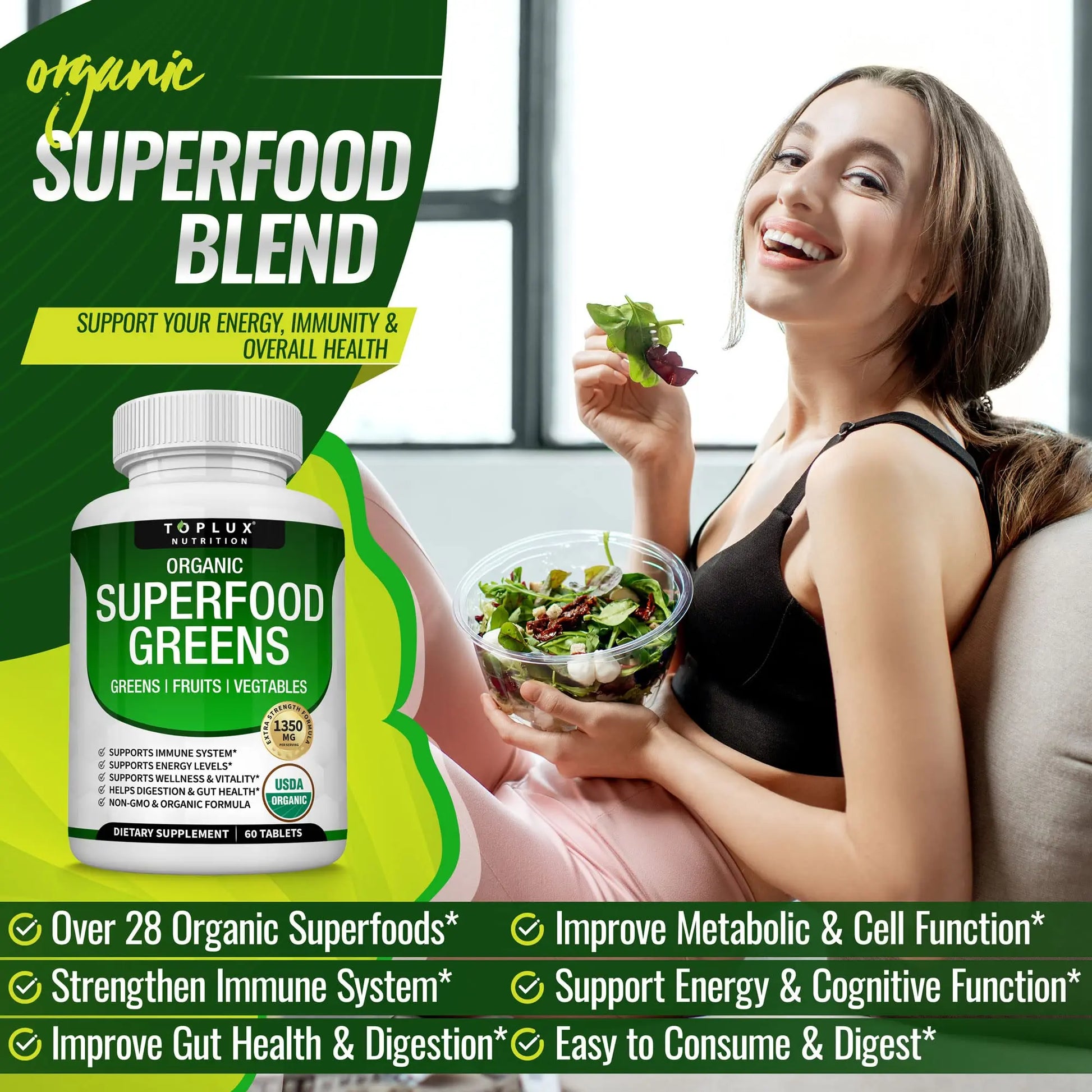 Organic Super Greens Capsules Superfood Fruit Veggie Supplement - 28 Powerful Natural Toplux Au supplements